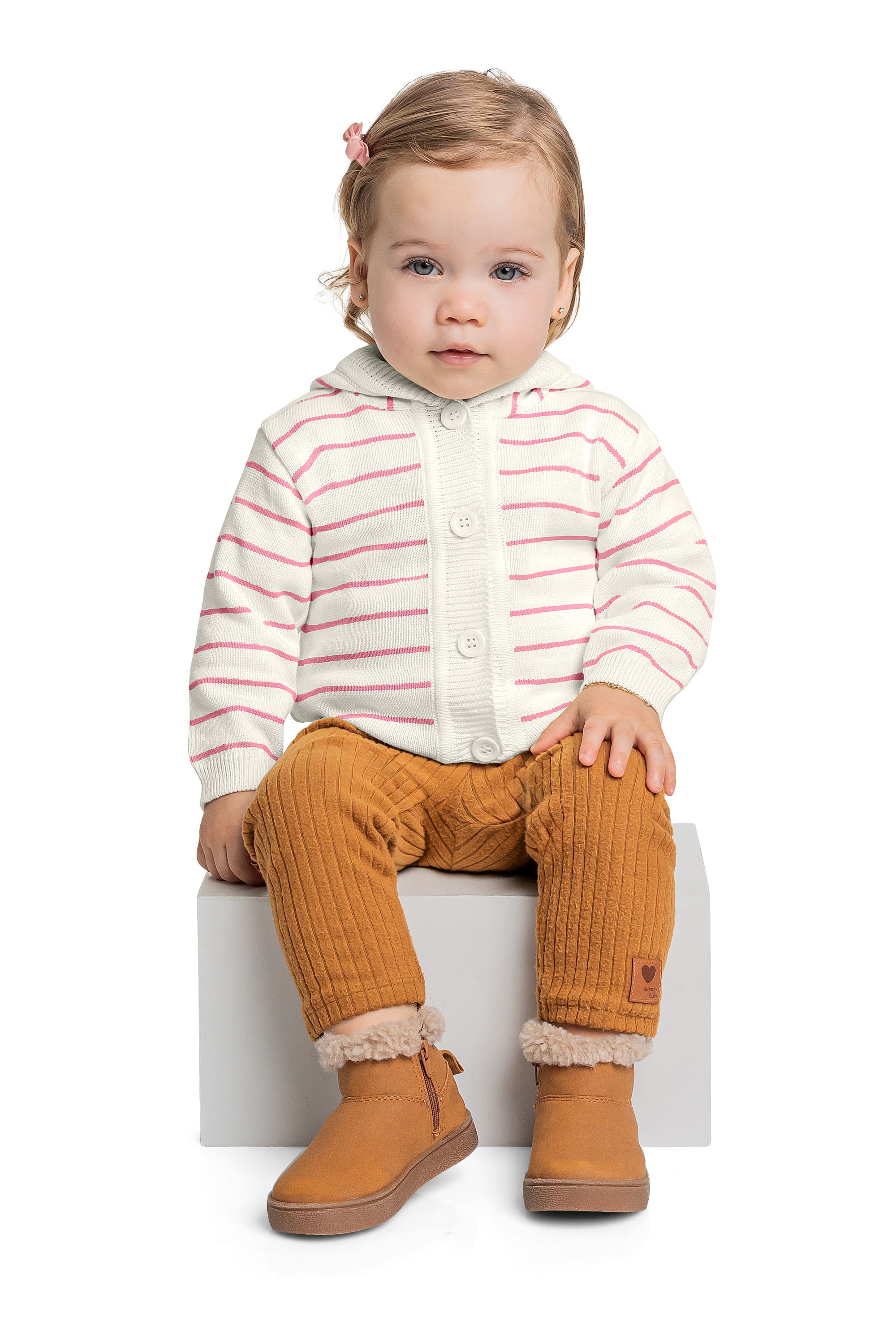 Calça Legging Malha Cotelê para Bebê Menina (Marrom Claro) Quimby