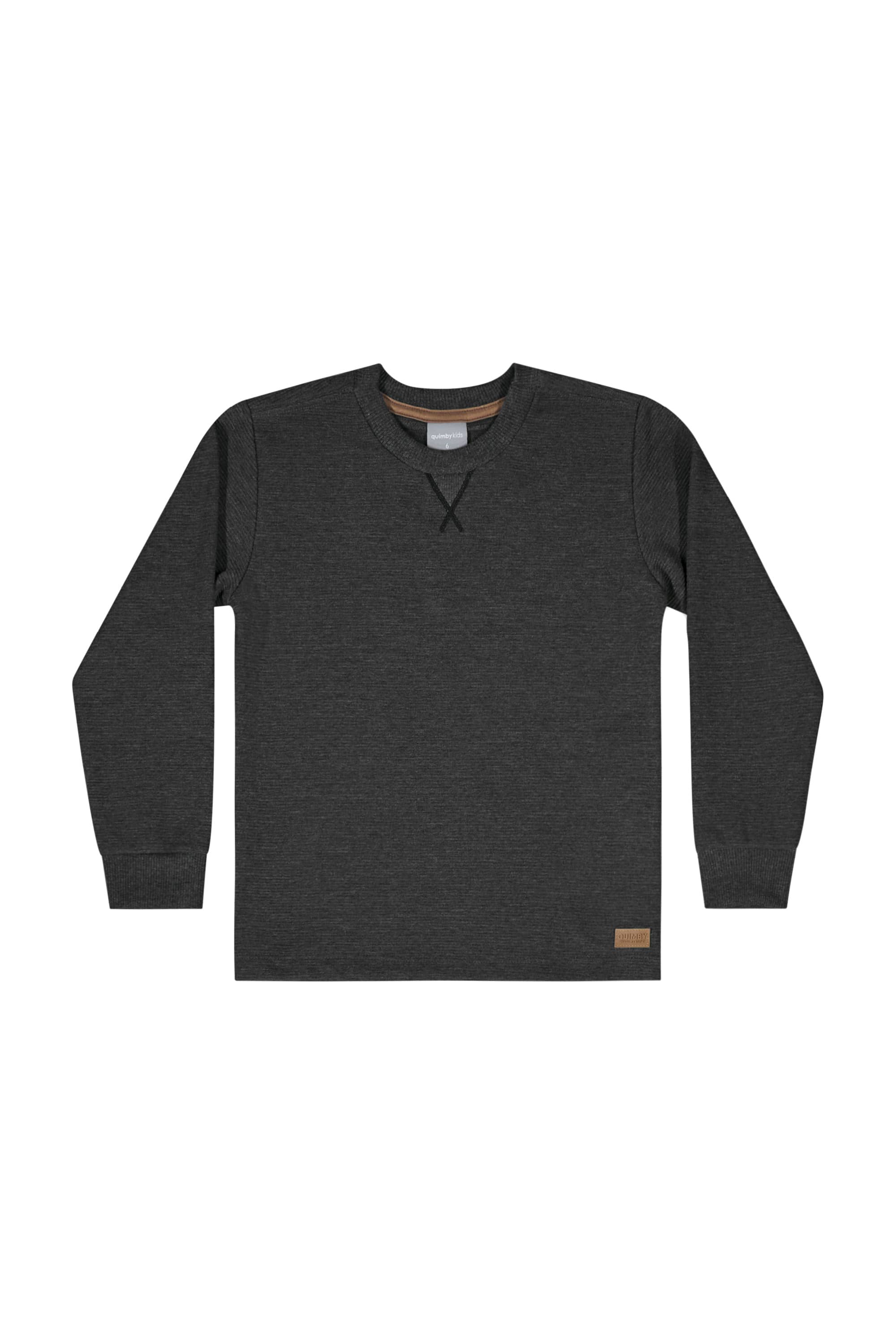 Camiseta Manga Longa em Malha Gorgurão para Menino (Cinza) Quimby