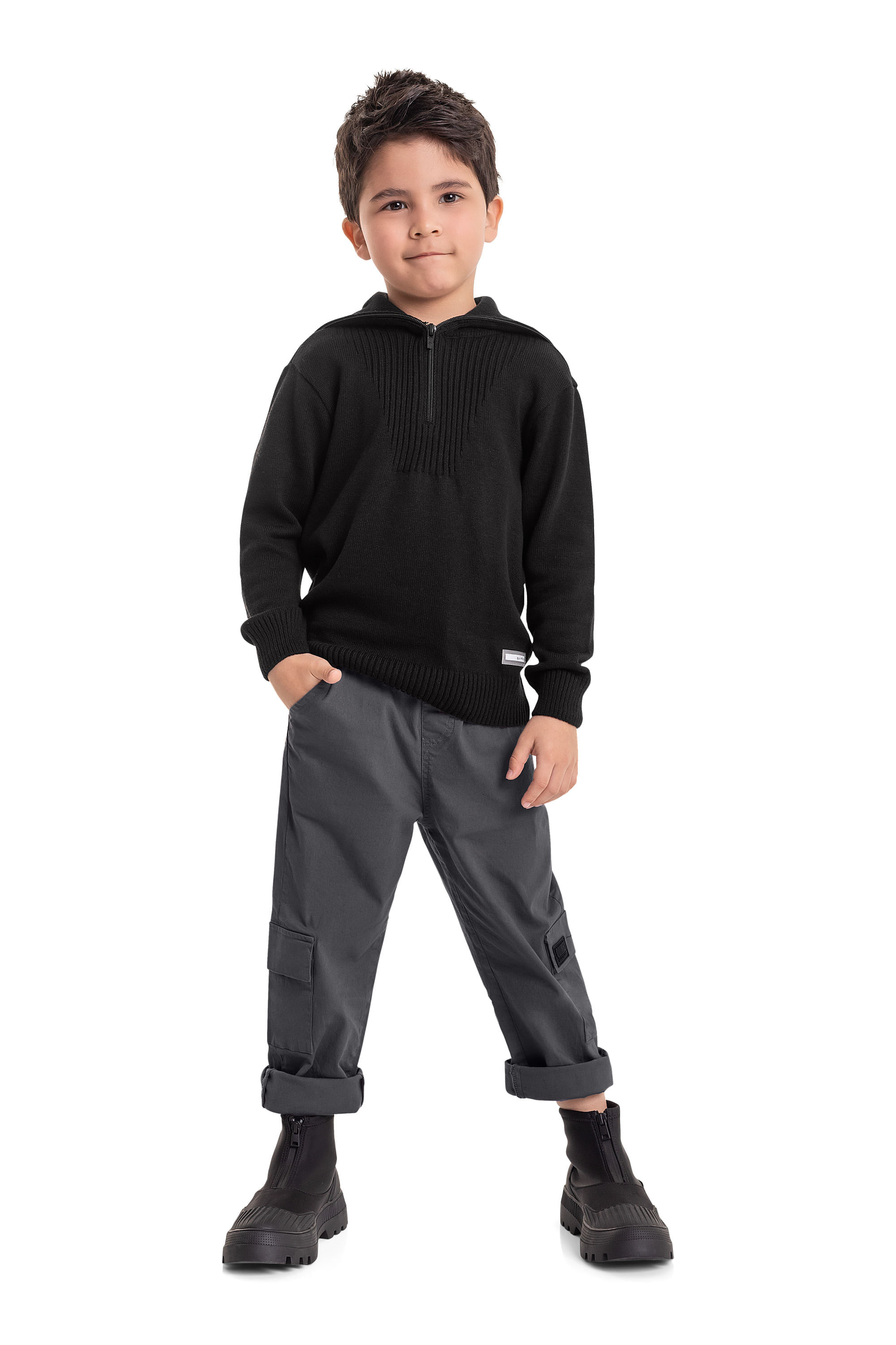 Casaco em Tricô Infantil Menino (Preto) Quimby