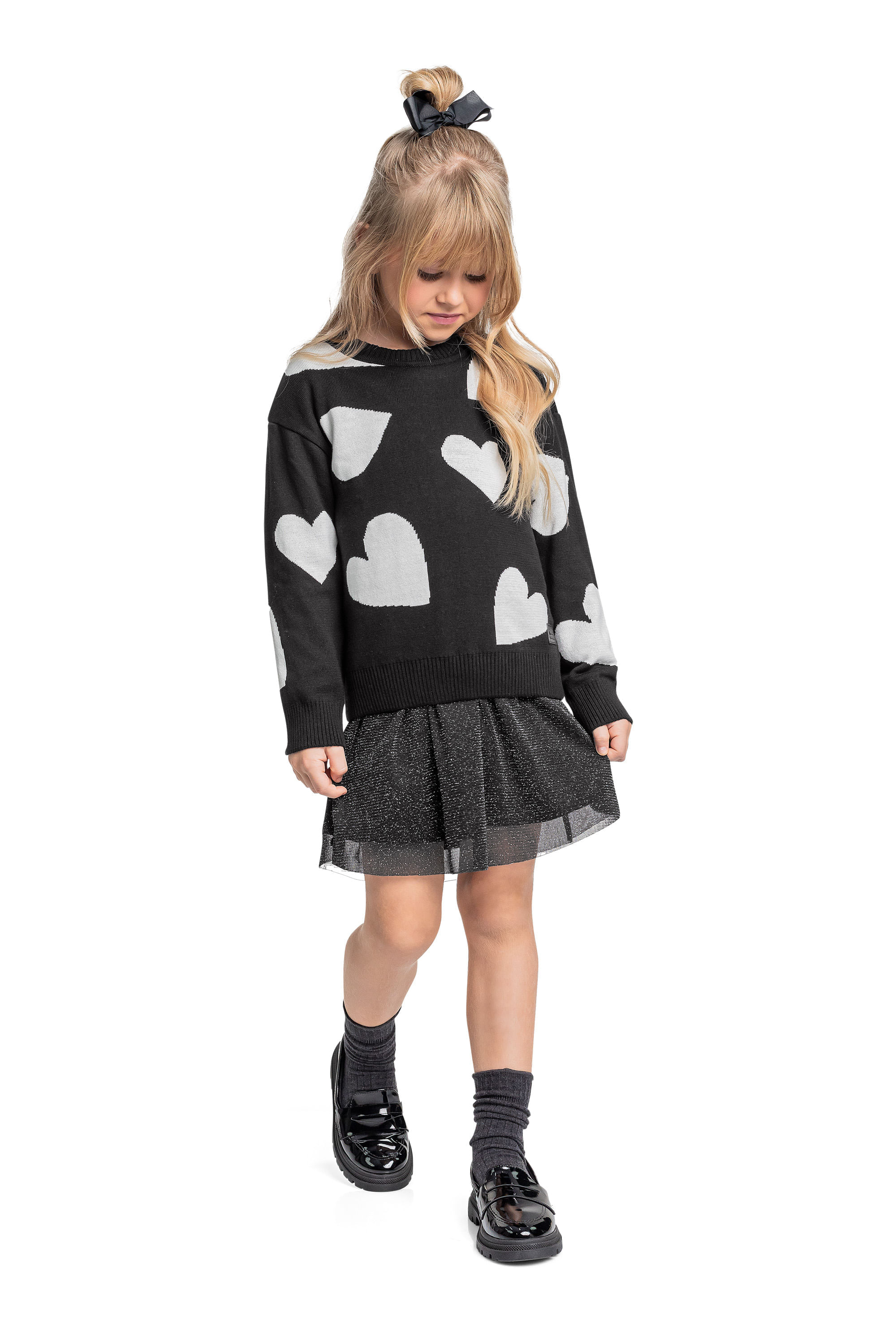 Blusão em Tricô Infantil Menina (Preto) Quimby