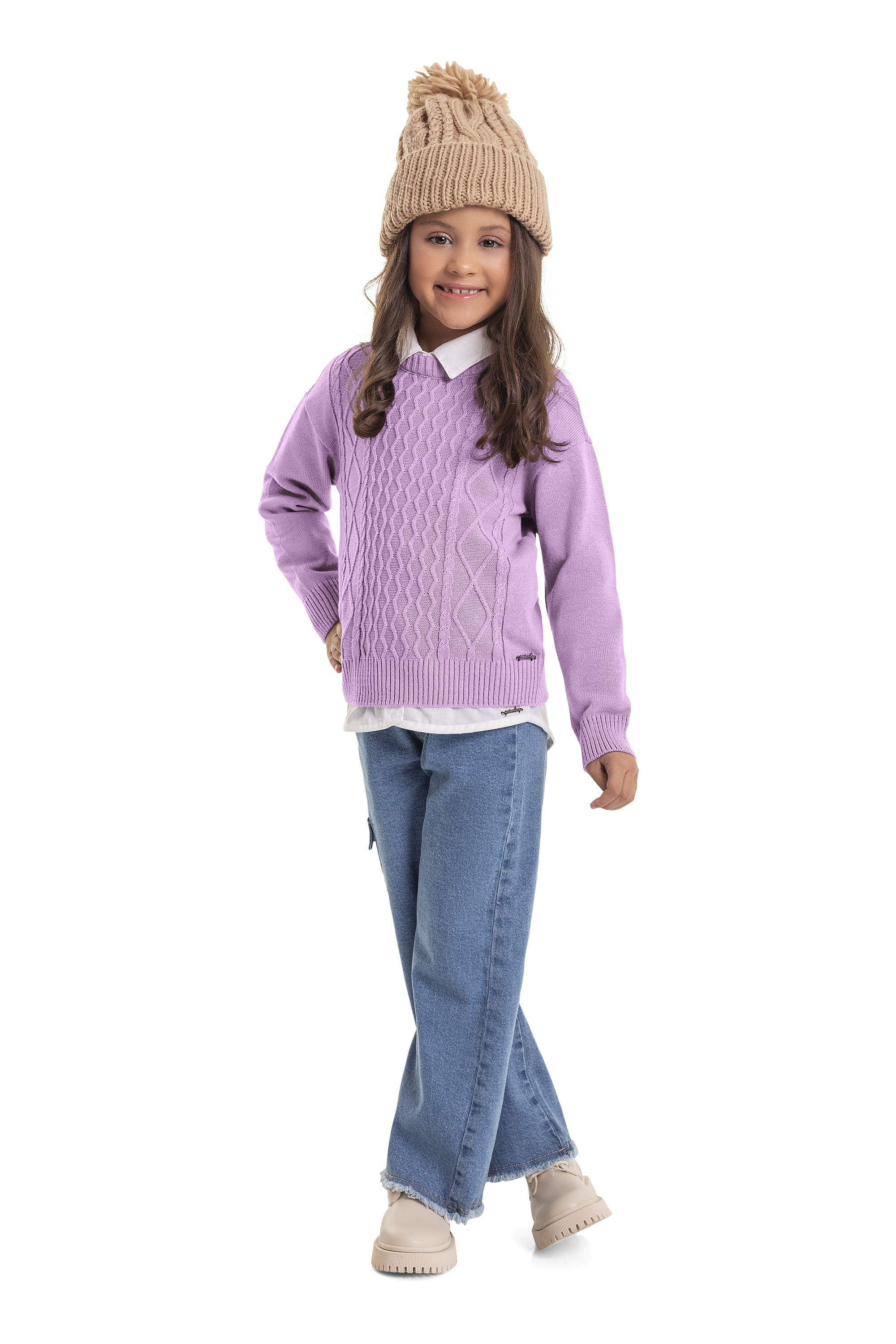 Blusão em Tricô Infantil Menina (Roxo) Quimby