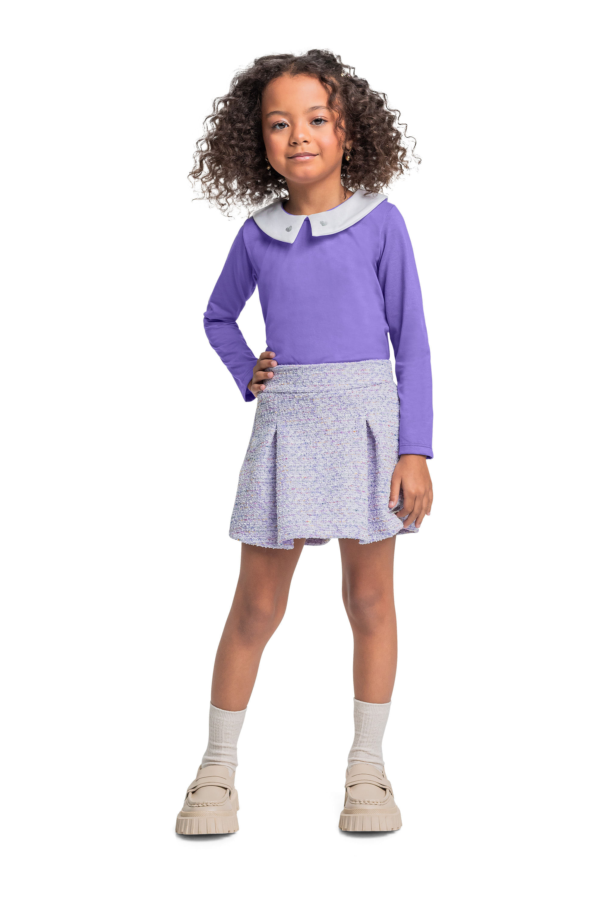 Conjunto com Blusa Manga Longa e Short-Saia para Menina (Roxo) Quimby