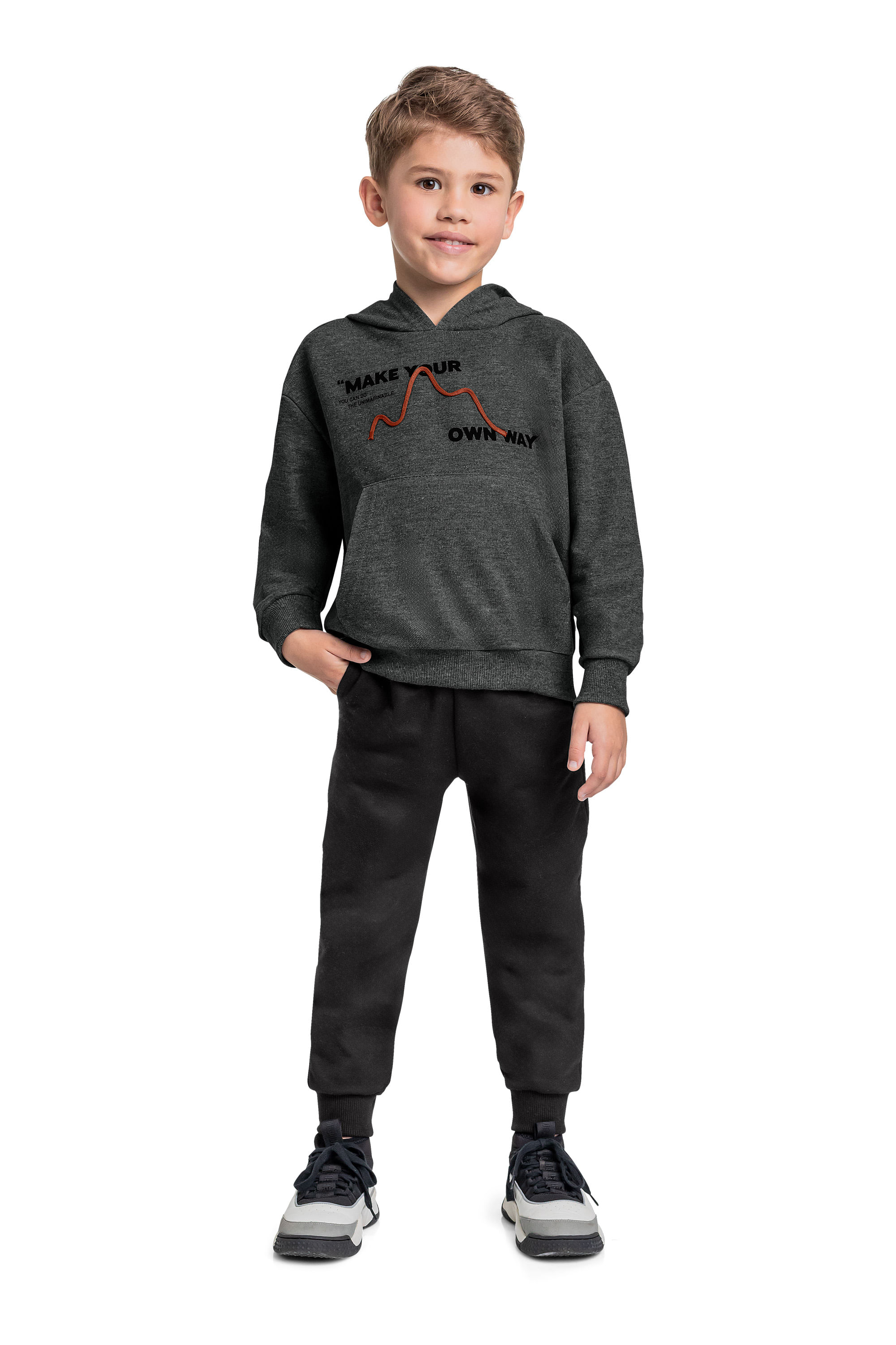 Conjunto com Blusão e Calça em Moletom para Menino (Cinza) Quimby