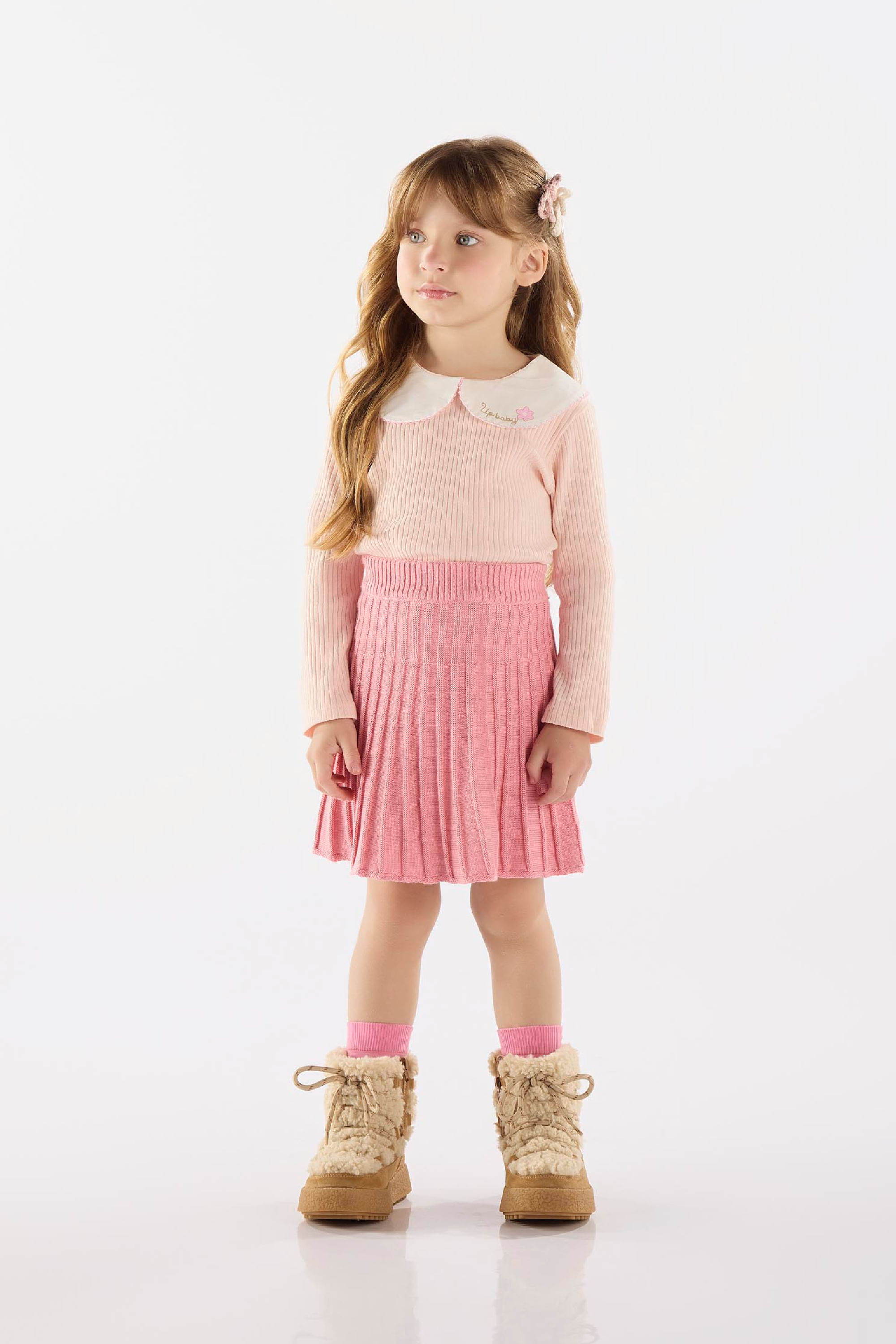 Blusa Infantil em Ribana Canelada (Rosa Claro) Up Baby