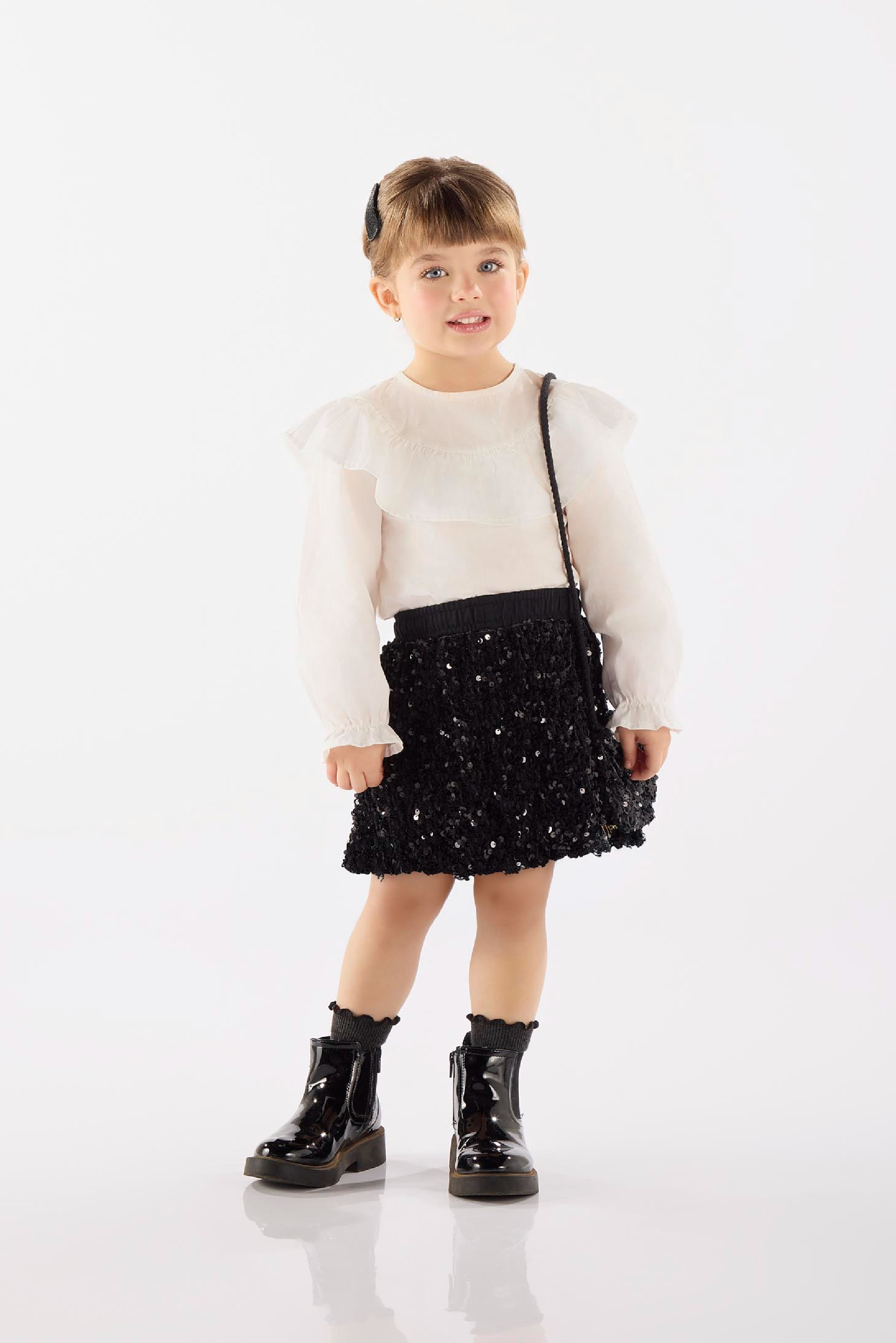 Conjunto Infantil com Blusa e Saia com Bolsa (Off White) Up Baby