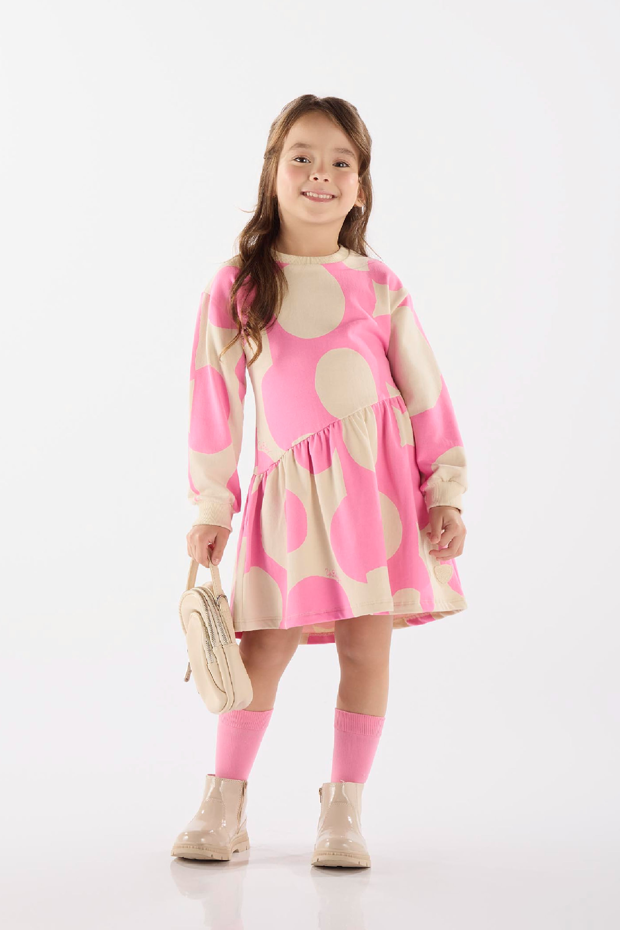 Vestido Infantil em Molecotton Manga Longa (Rosa) Up Baby
