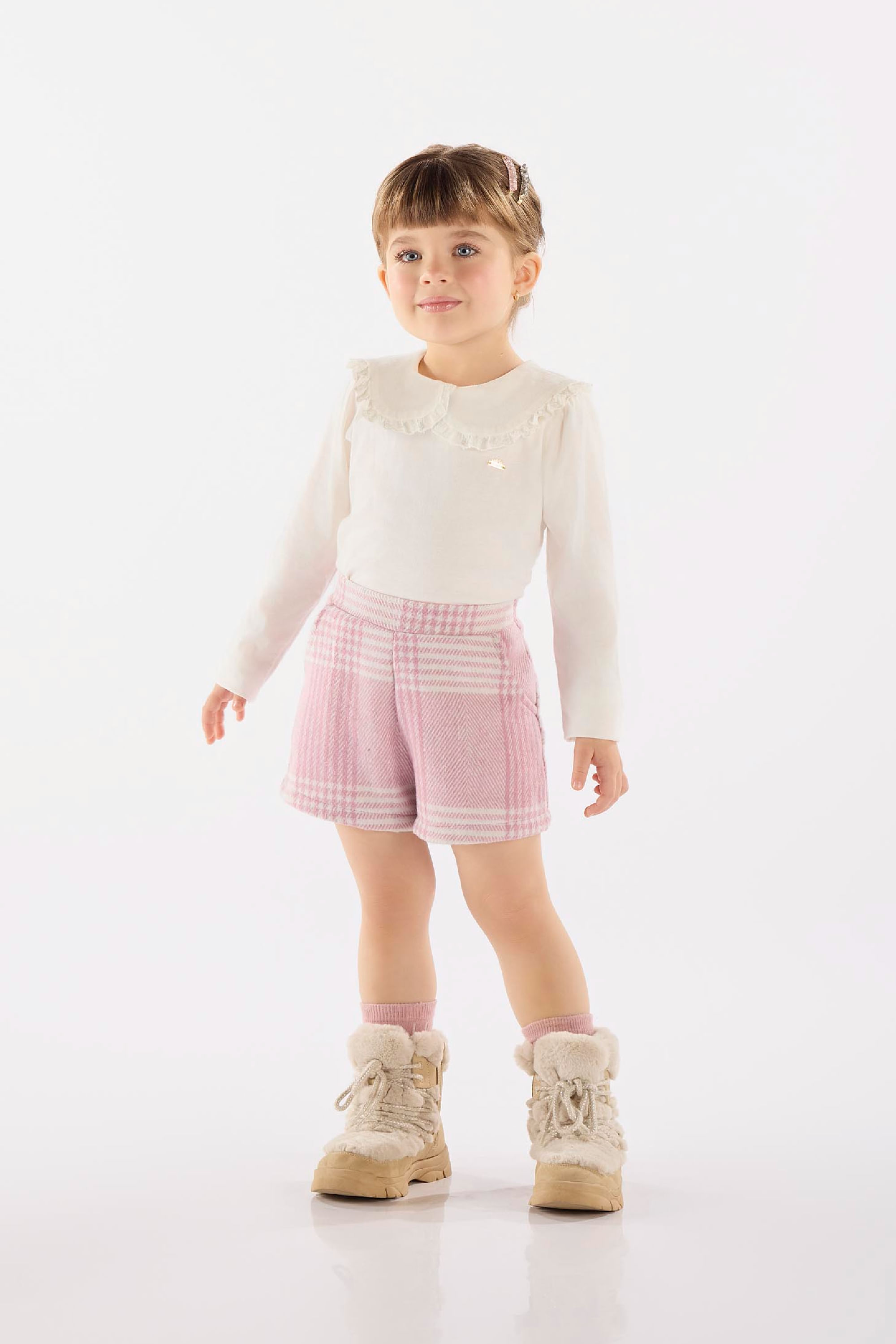 Conjunto Infantil com Blusa e Shorts Xadrez (Off White) Up Baby