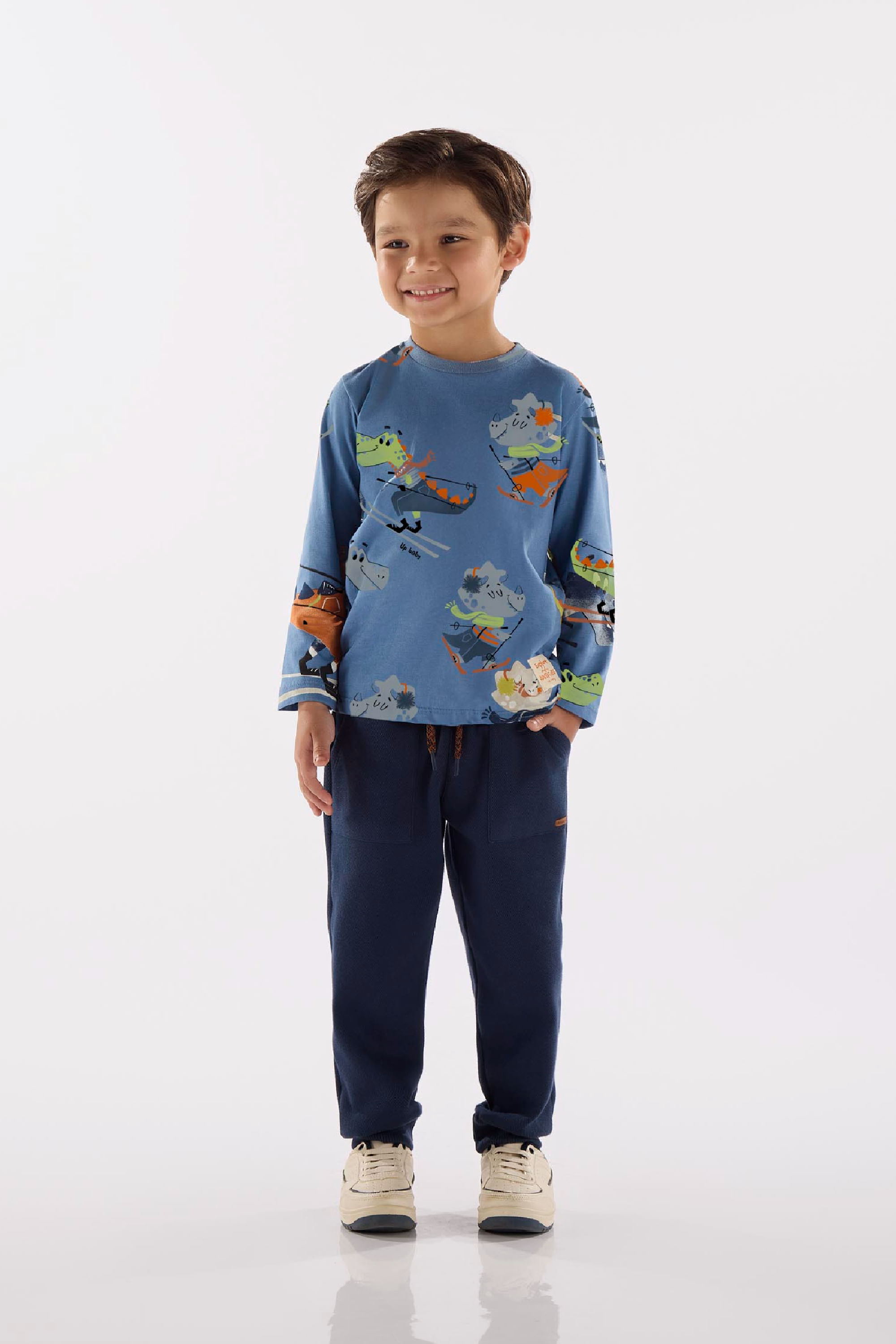 Camiseta Manga Longa em Meia Malha Infantil (Azul) Up Baby