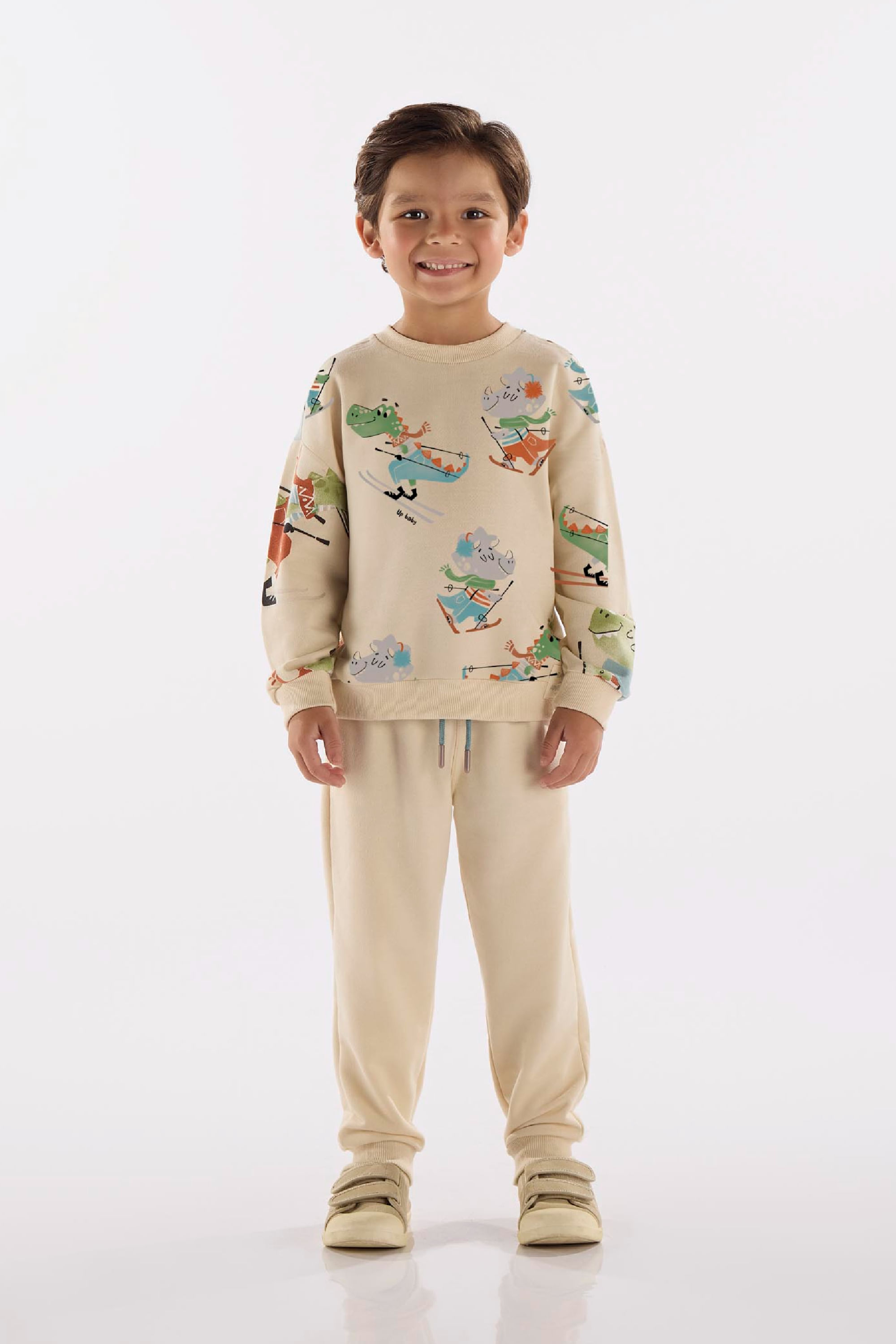 Conjunto Blusão e Calça em Moletom Infantil (Off White) Up Baby