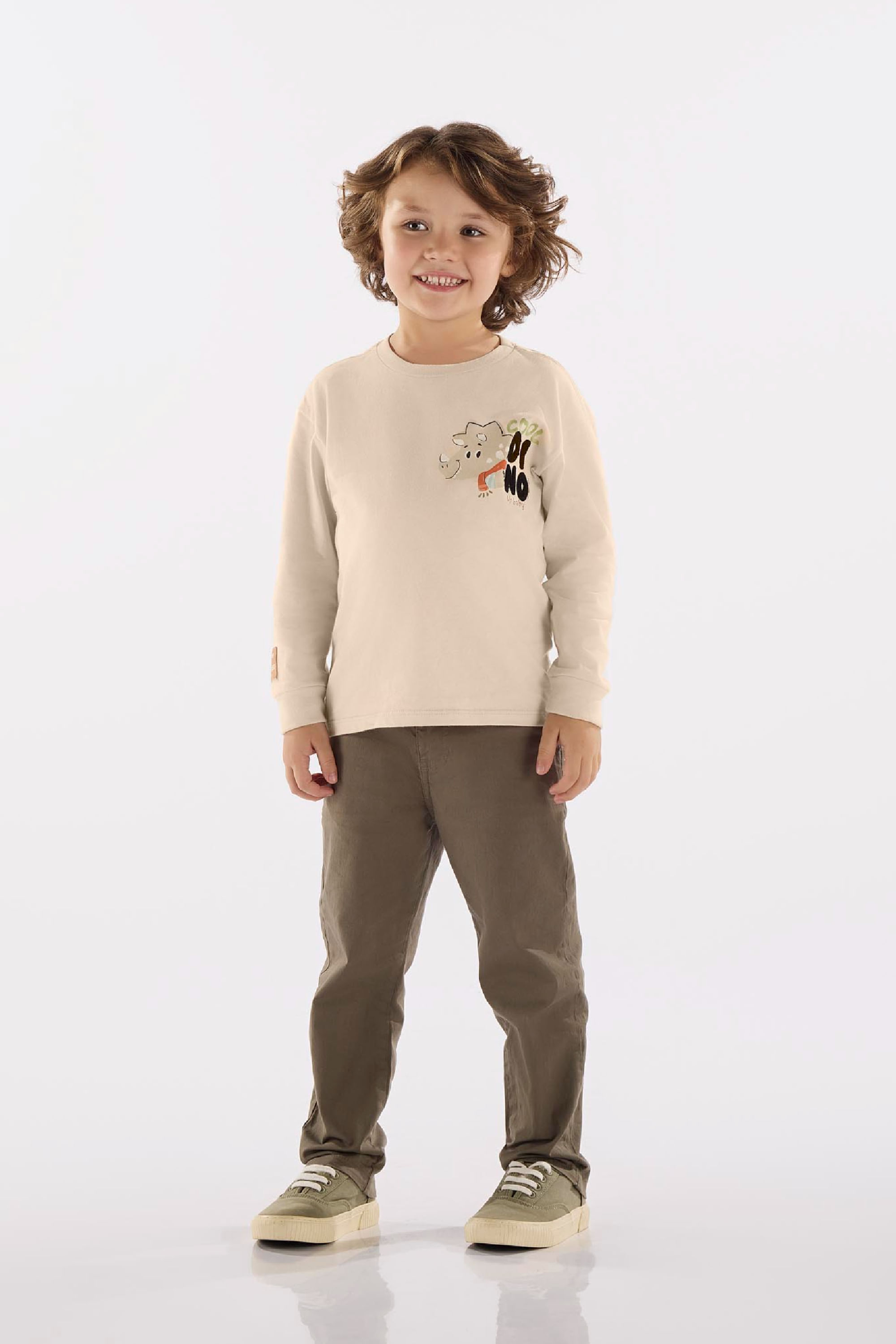 Camiseta Manga Longa Infantil em Meia Malha (Off White) Up Baby