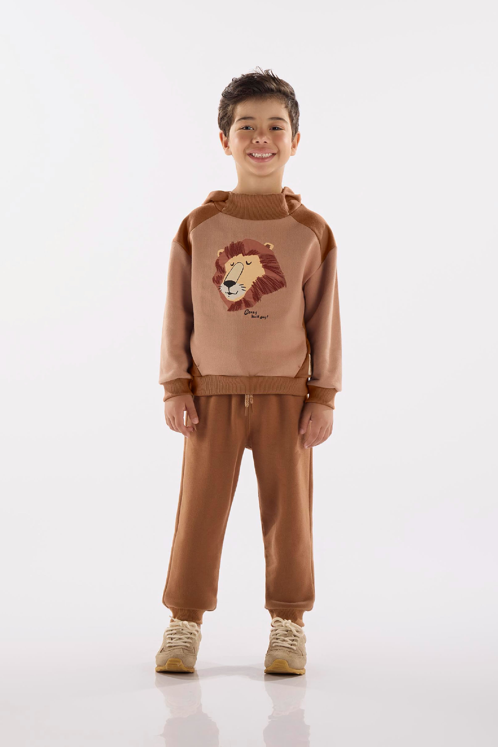 Conjunto Infantil Masculino em Moletom Felpado com Capuz (Marrom) Up Baby