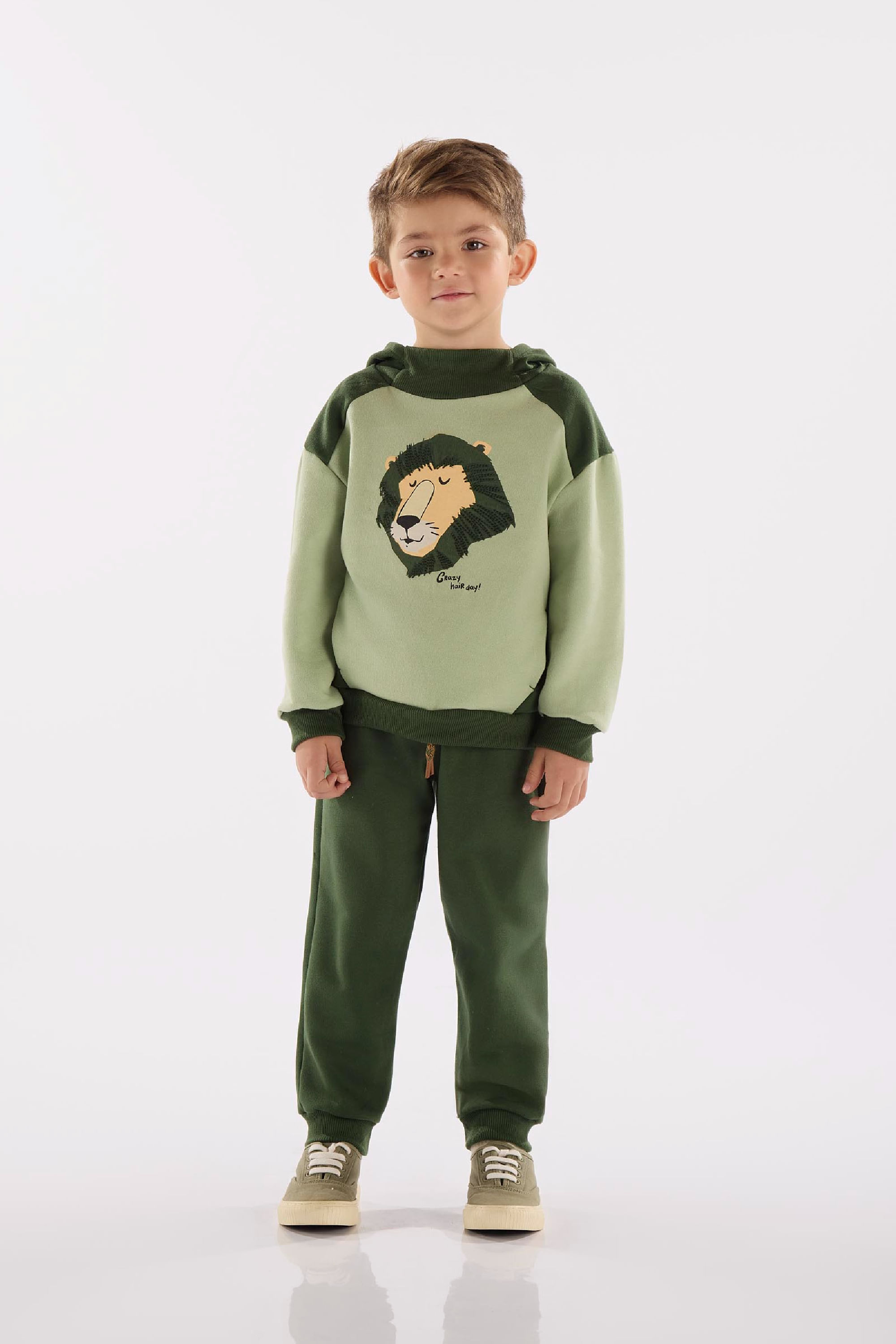 Conjunto Infantil Masculino em Moletom Felpado com Capuz (Verde) Up Baby - Imagem 33