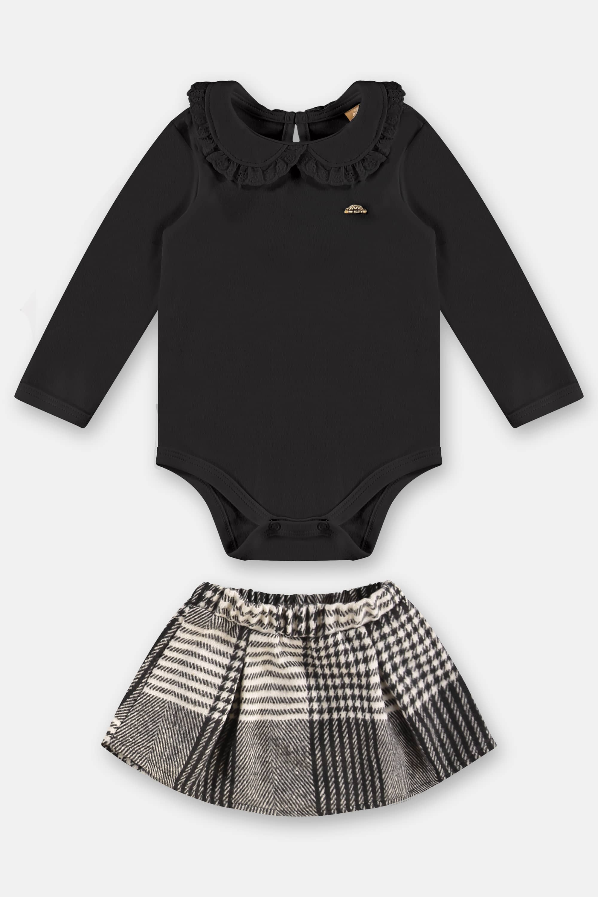 Conjunto para Bebê Menina com Body em Suedine e Saia Xadrez (Preto) Up Baby