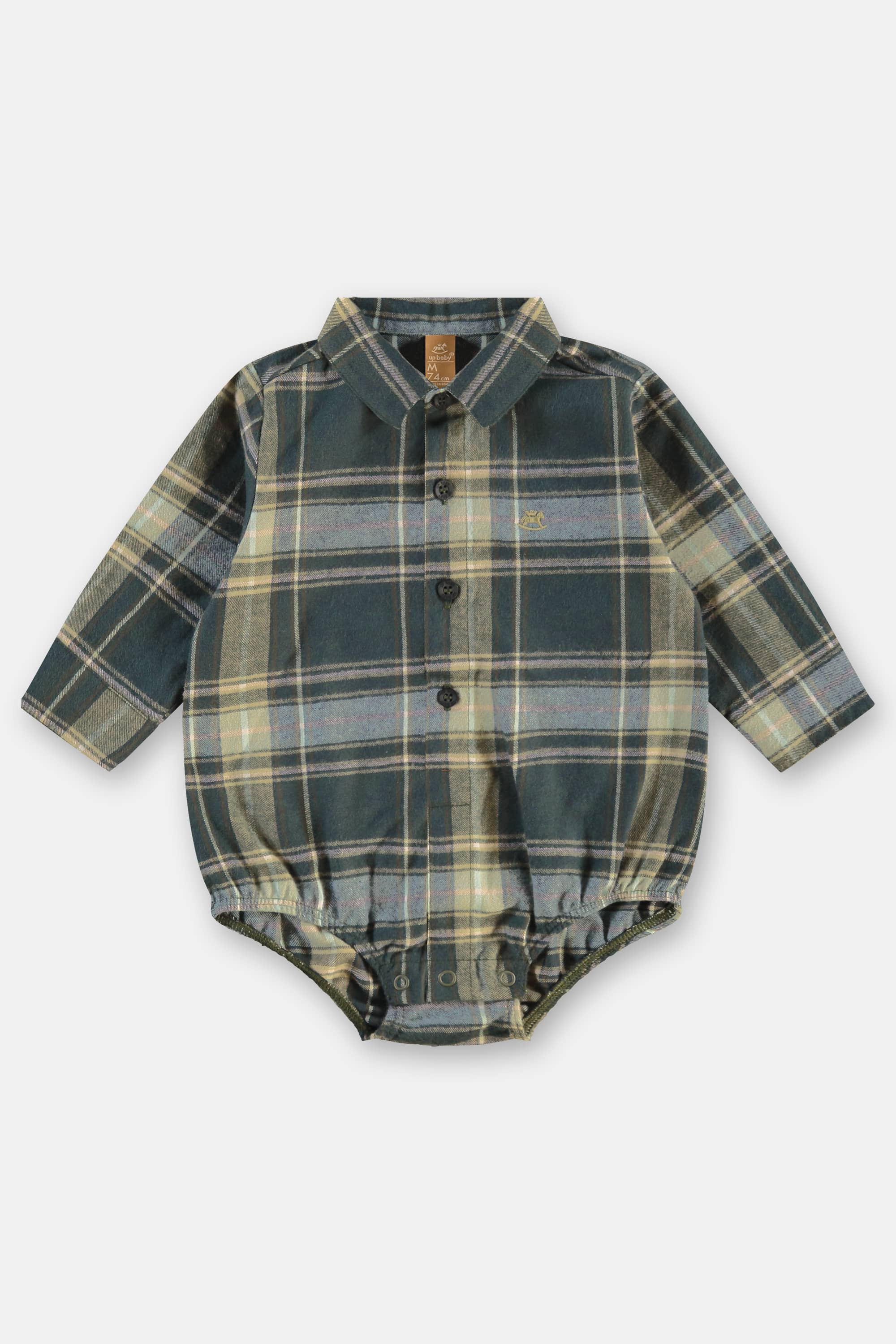 Body Camisa para Bebê Menino em Flanela Xadrez (Verde) Up Baby