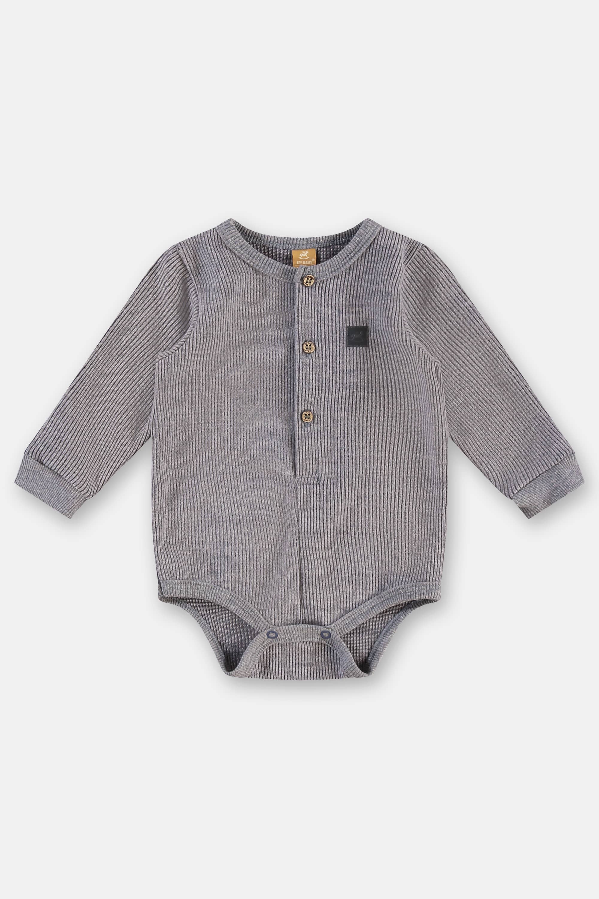 Body para Bebê Menino em Malha Aveludada de Tricô (Azul) Up Baby - Imagem 3