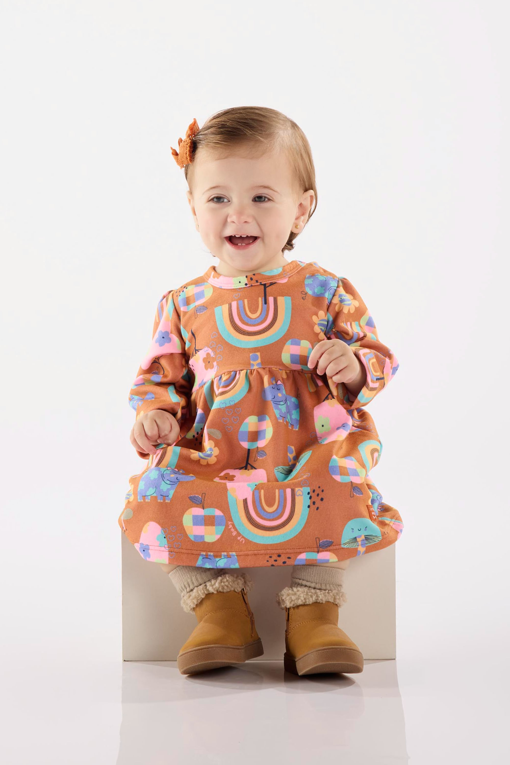 Vestido para Bebê em Malha Peluciada (Laranja) Up Baby