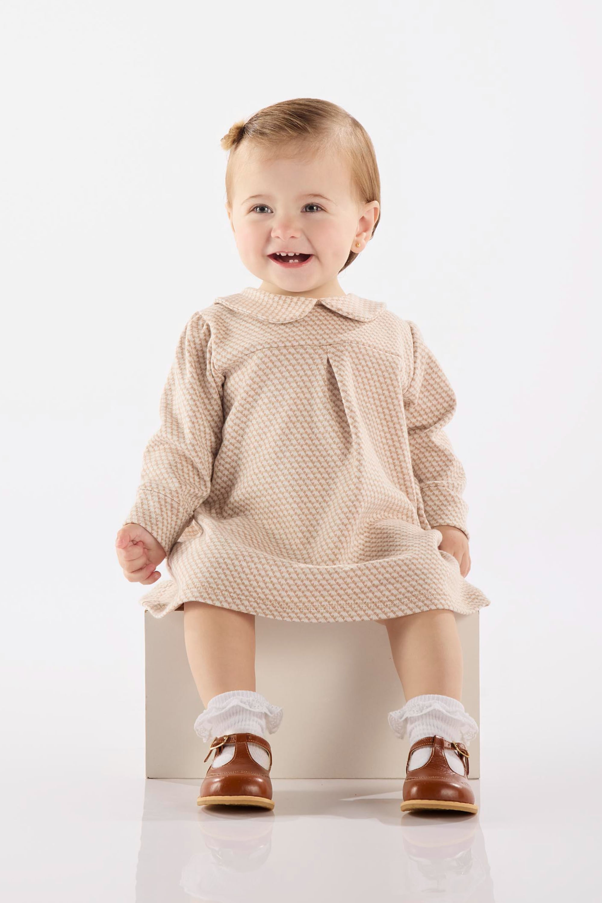 Vestido para Bebê de Manga Longa em Jacquard Xadrez (Marrom) Up Baby - Imagem 10