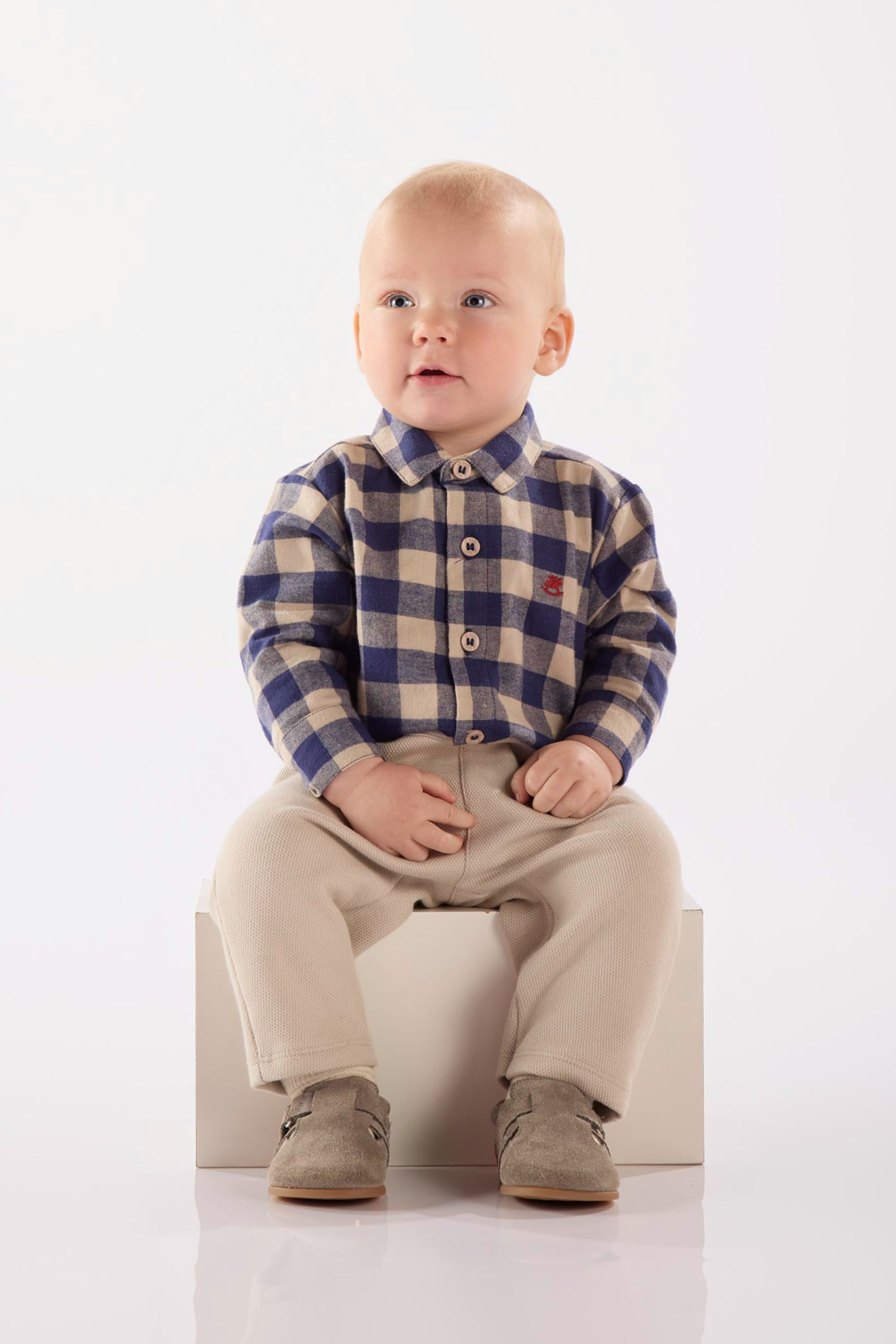 Body Camisa para Bebê Menino em Flanela Xadrez (Azul Marinho) Up Baby