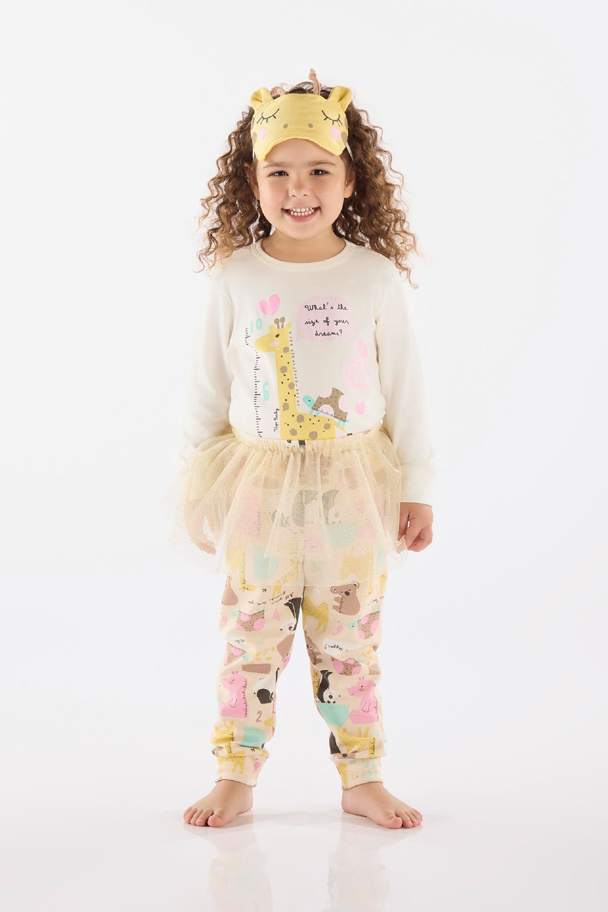 Pijama Infantil Feminino com 3 Peças em Suedine (Off White) Up Baby