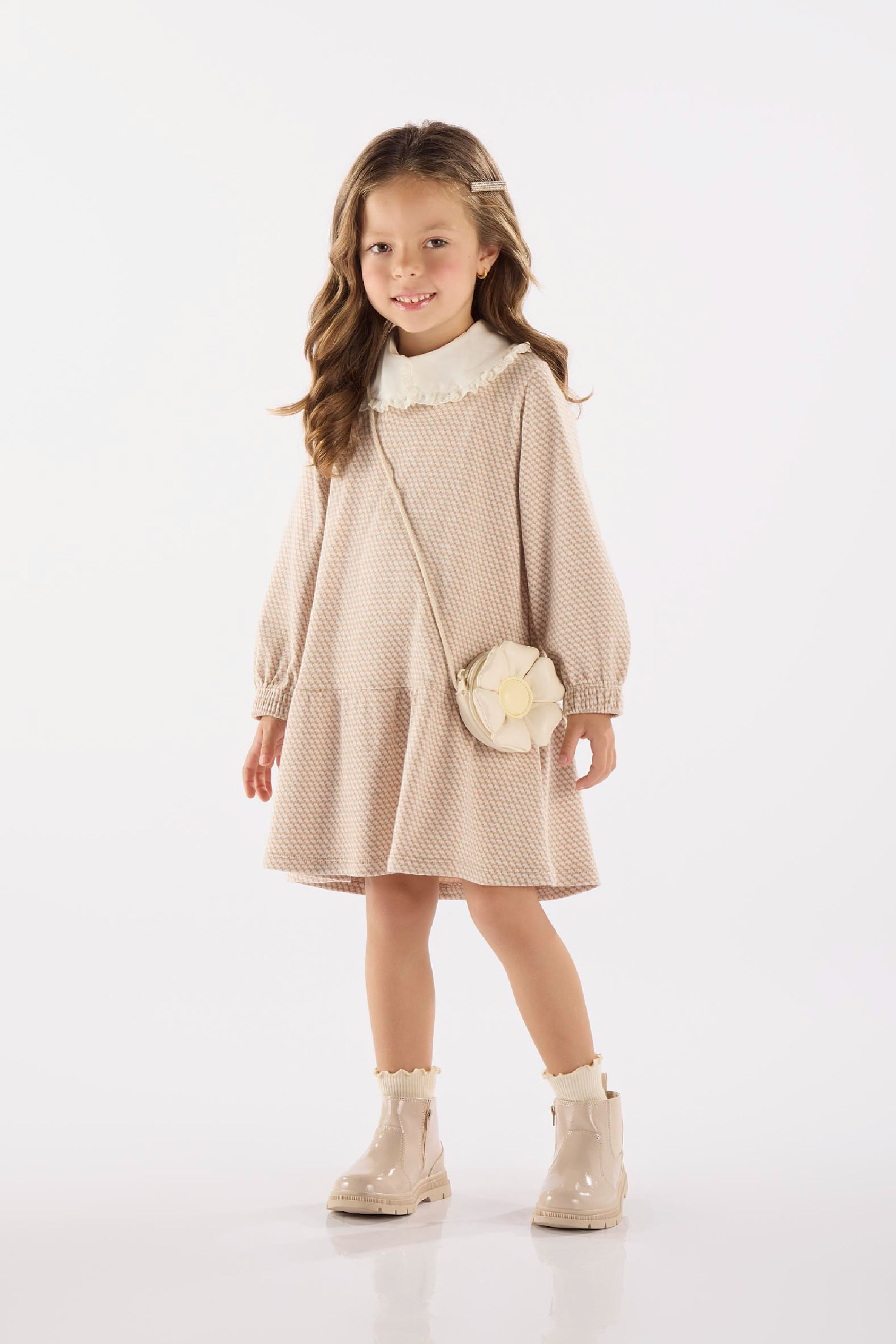 Vestido Manga Longa Infantil Xadrez (Bege) Up Baby - Imagem 13