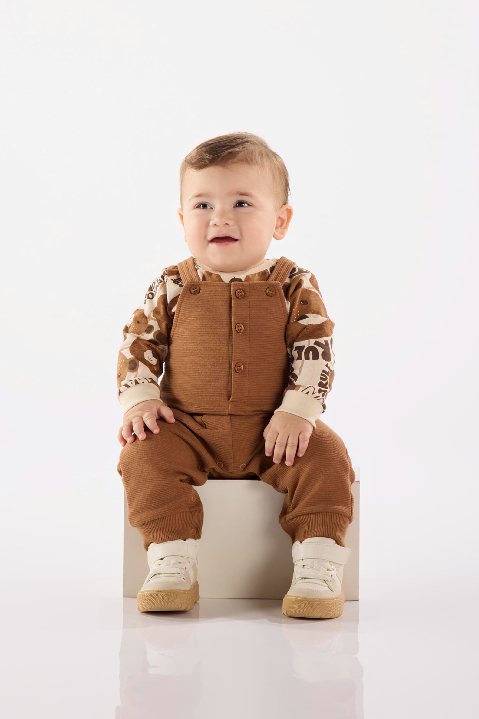 Conjunto de Ursinho com Jardineira e Body para Bebê Menino (Marrom) Up Baby
