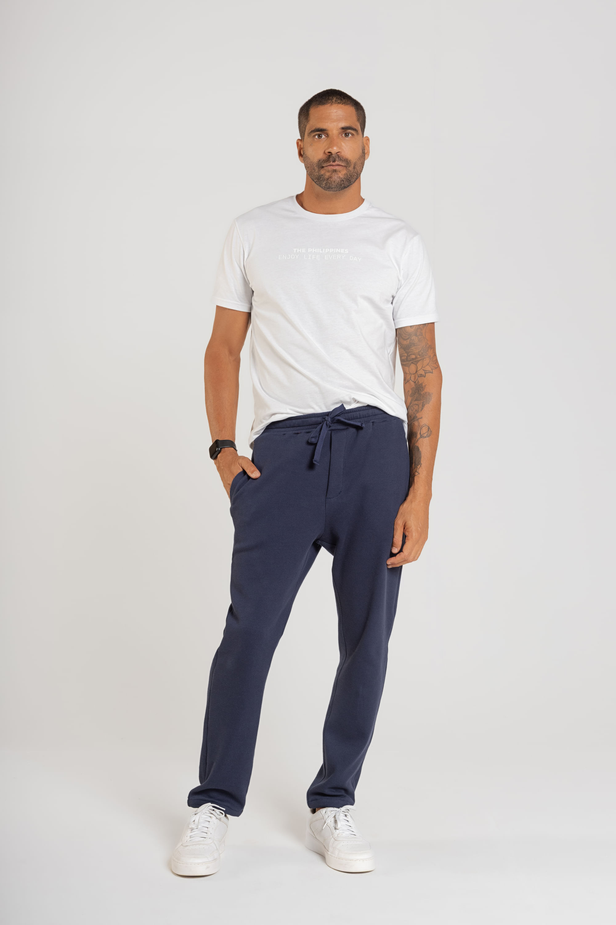 Calça Masculina em Malha Alfaiataria com Elastano (Azul Marinho) The Philippines