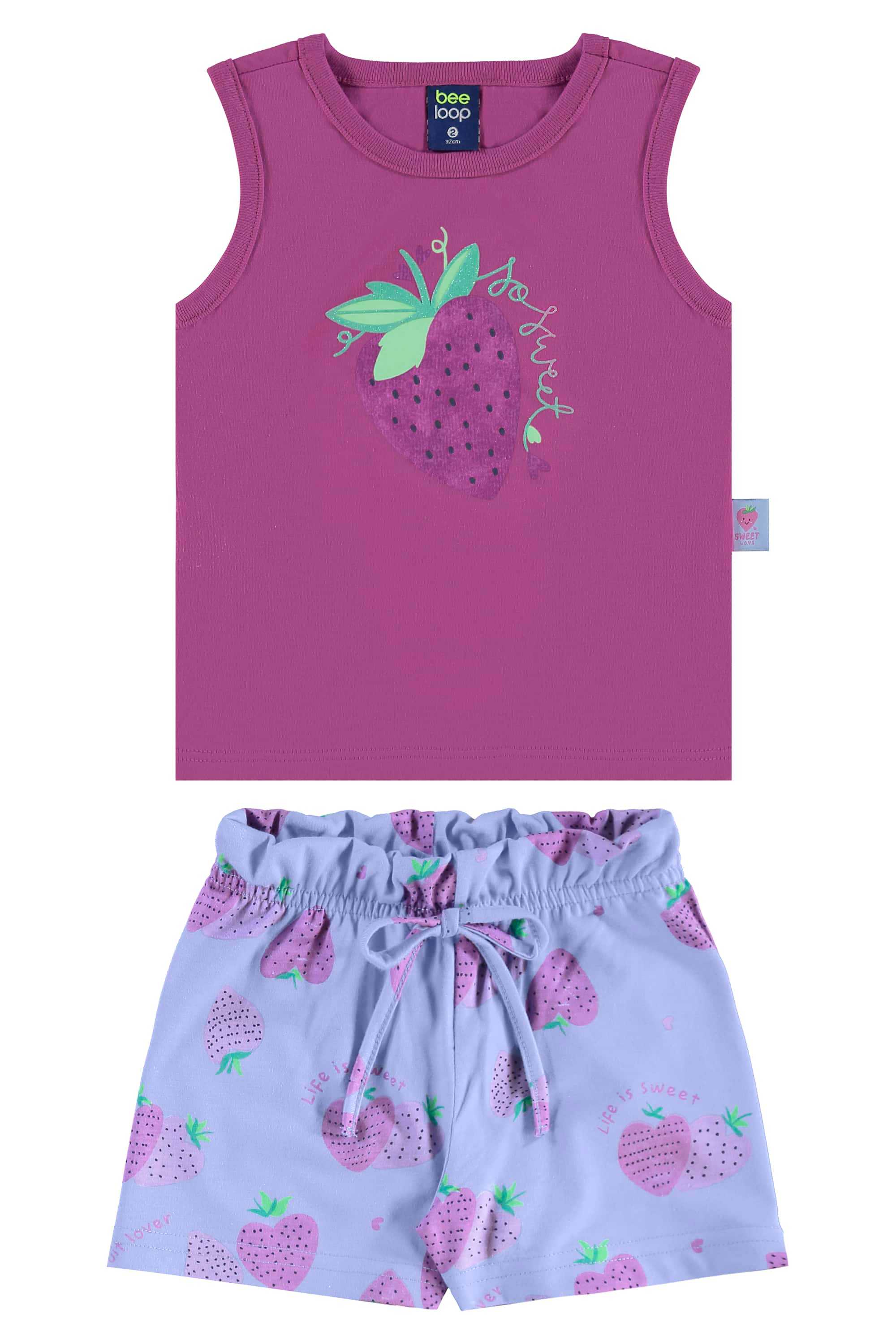 Conjunto Infantil Morangos para Menina (Roxo) Bee Loop