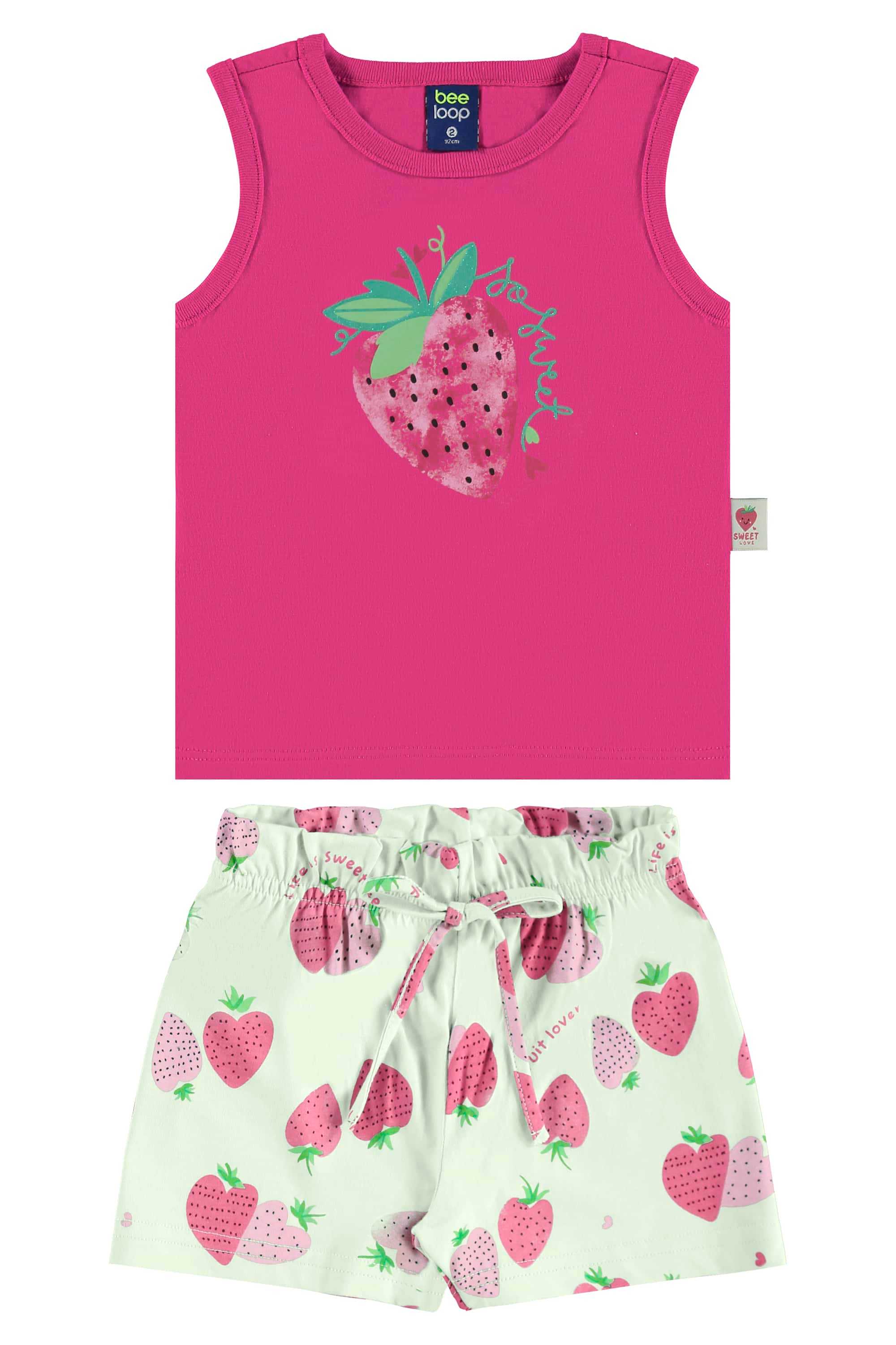 Conjunto Infantil Morangos para Menina (Rosa) Bee Loop