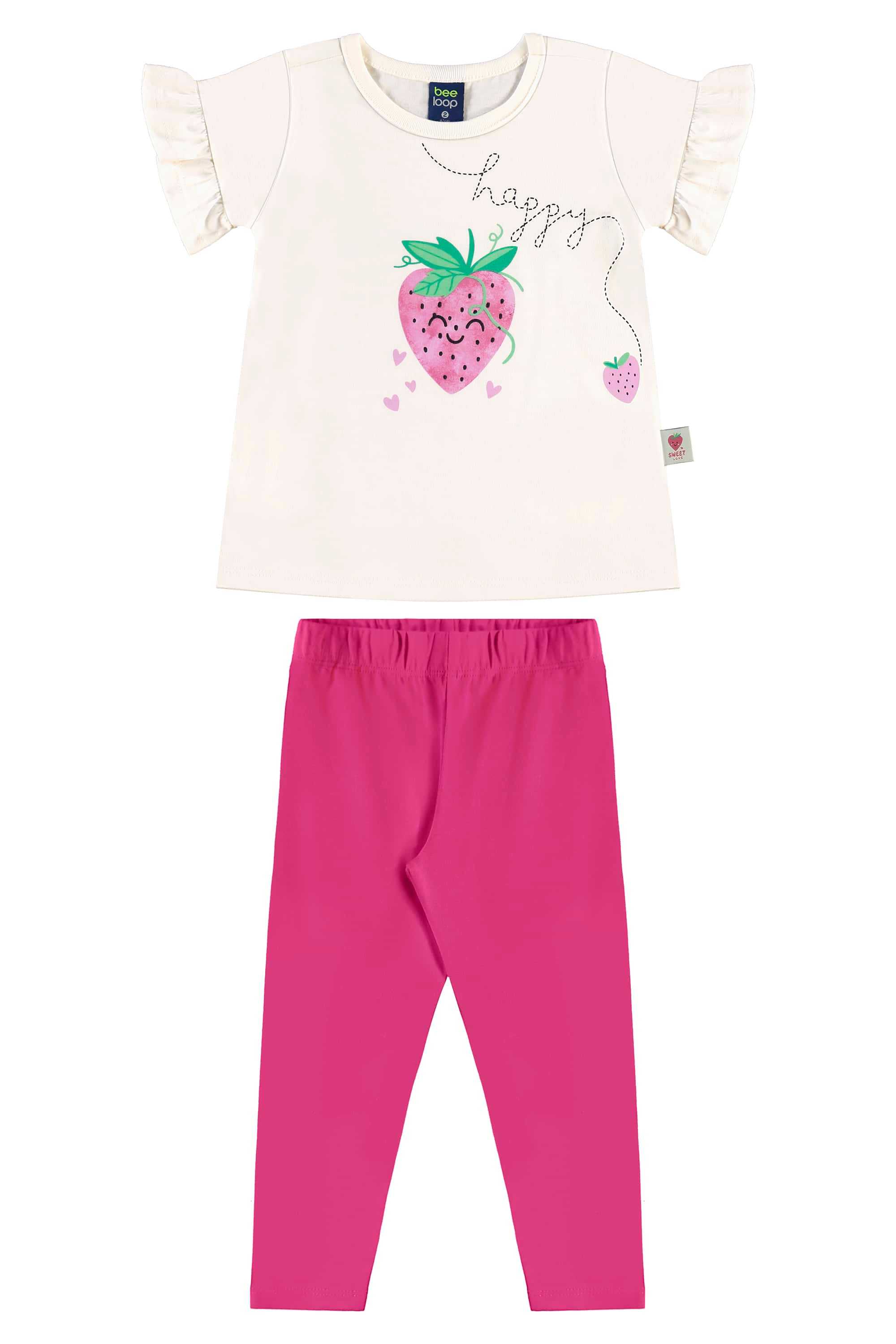 Conjunto com Blusa e Legging para Menina (Off White) Bee Loop