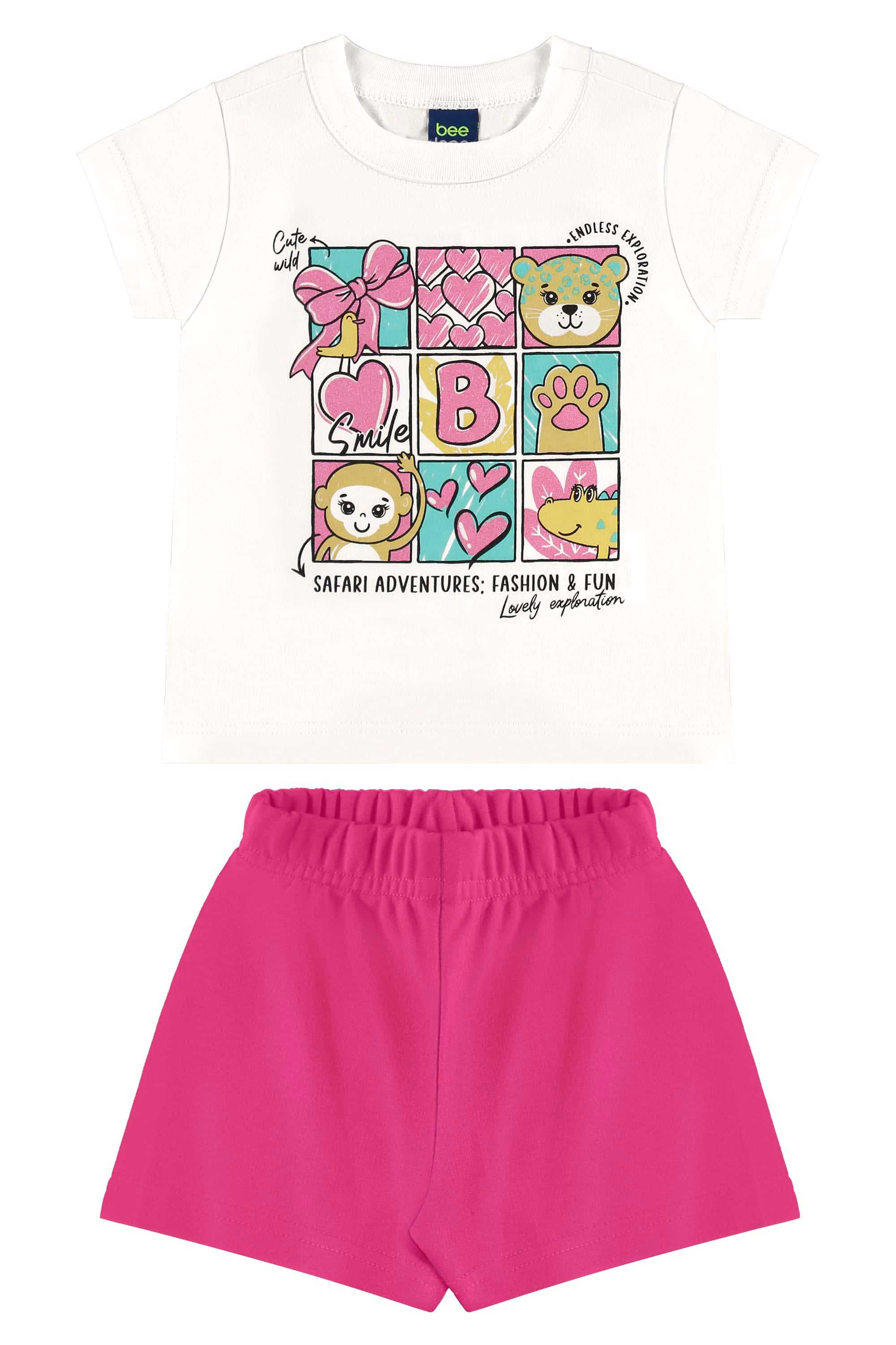 Conjunto com Blusa e Short para Menina (Off White) Bee Loop