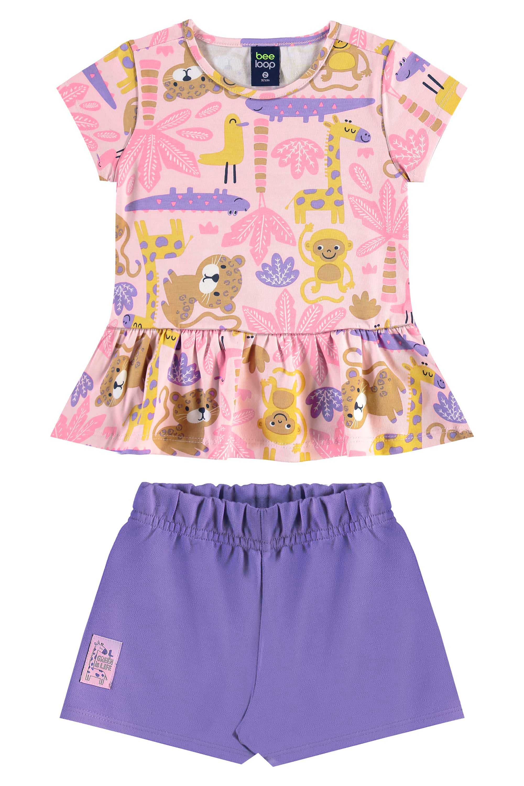 Conjunto com Blusa Estampada e Short para Menina (Rosa) Bee Loop