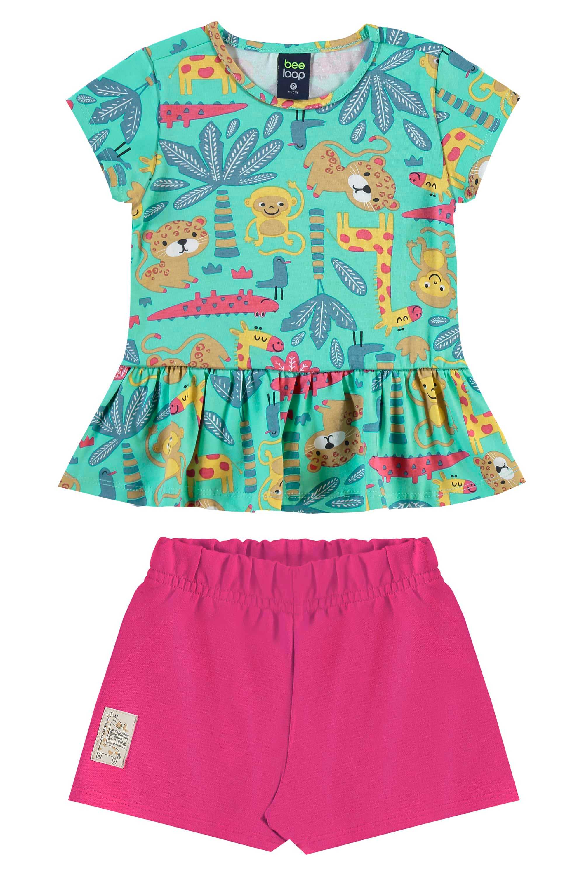 Conjunto com Blusa Estampada e Short para Menina (Azul) Bee Loop