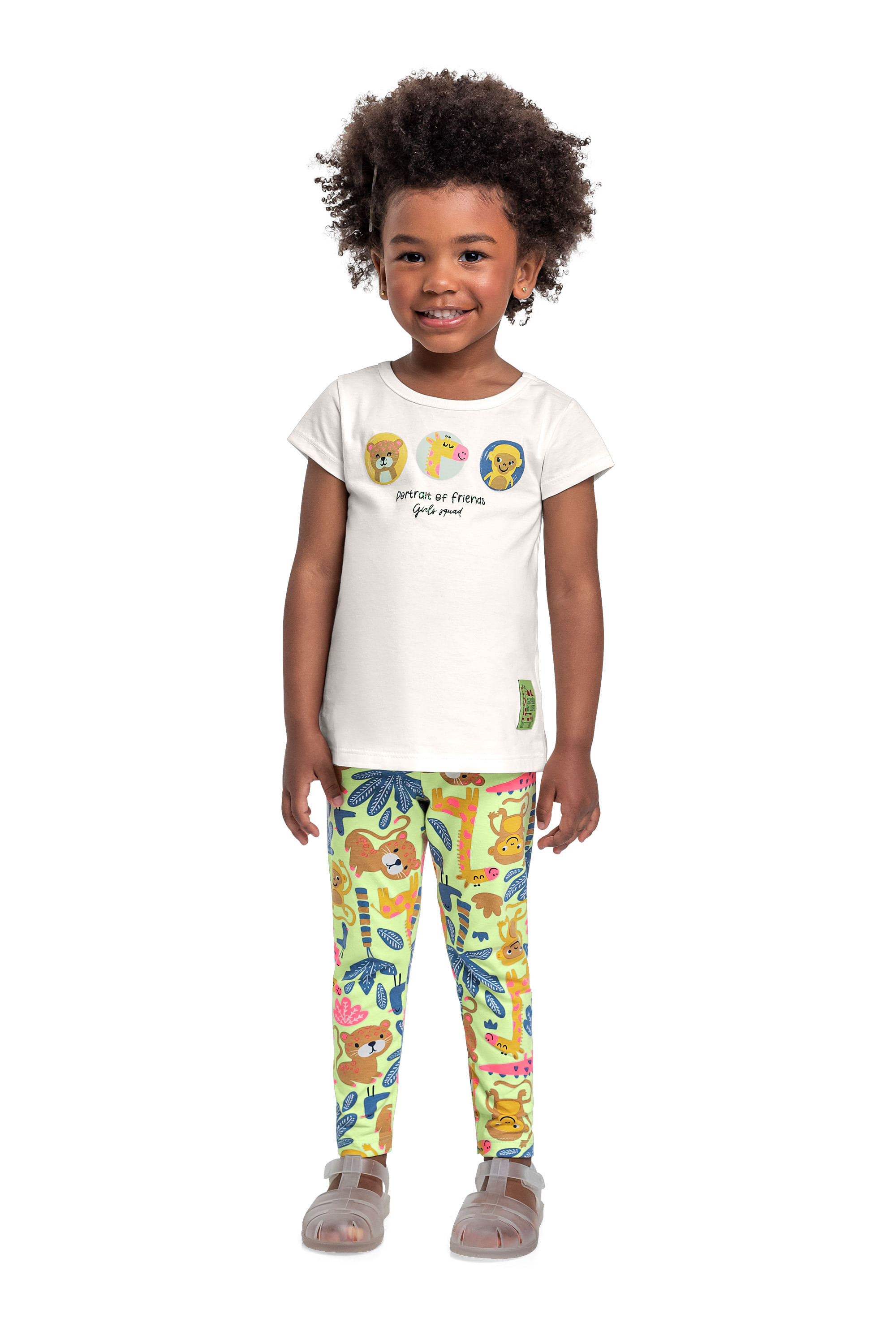 Conjunto com Blusa Estampada e Legging para Menina (Off White) Bee Loop