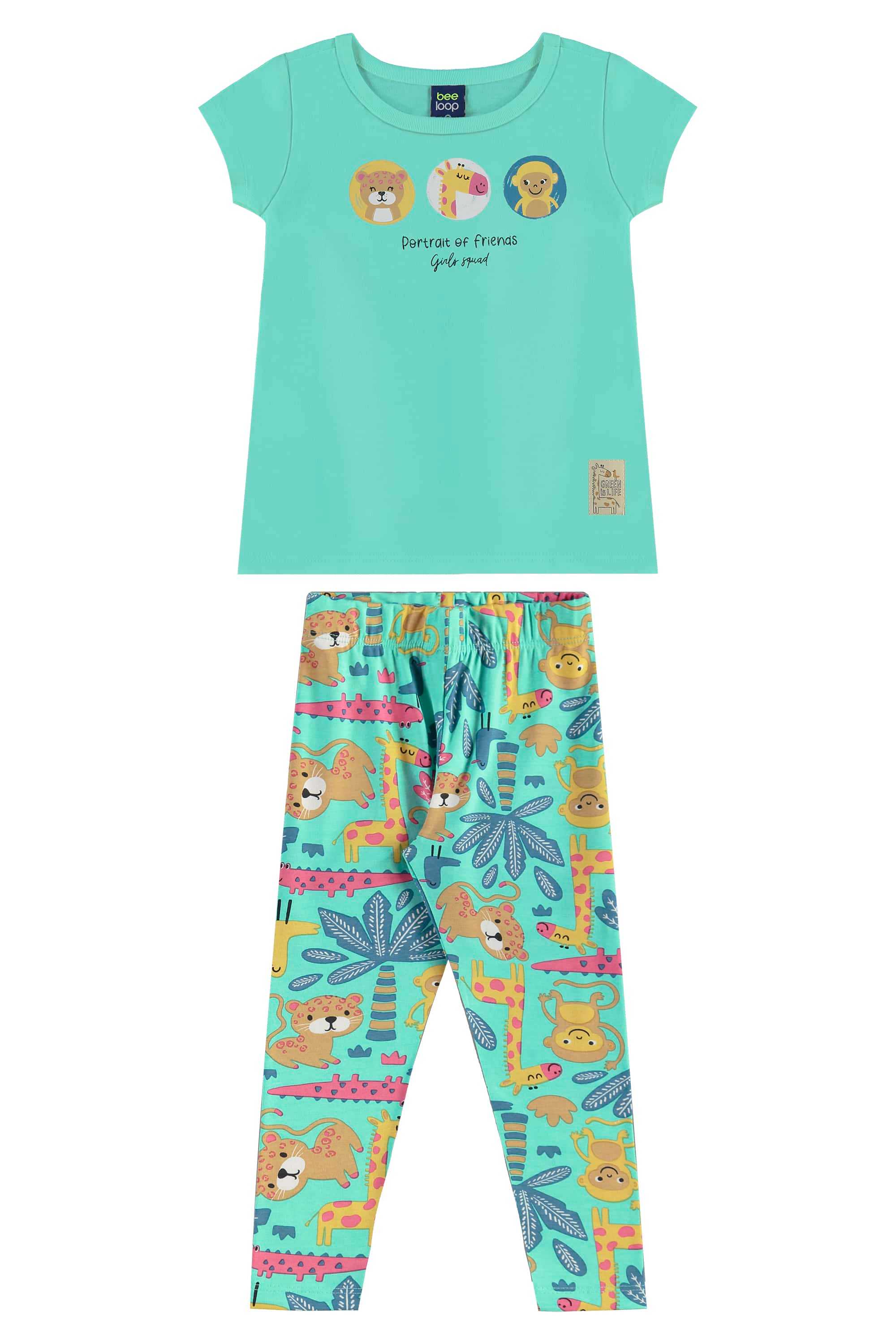 Conjunto com Blusa Estampada e Legging para Menina (Verde) Bee Loop - Imagem 13