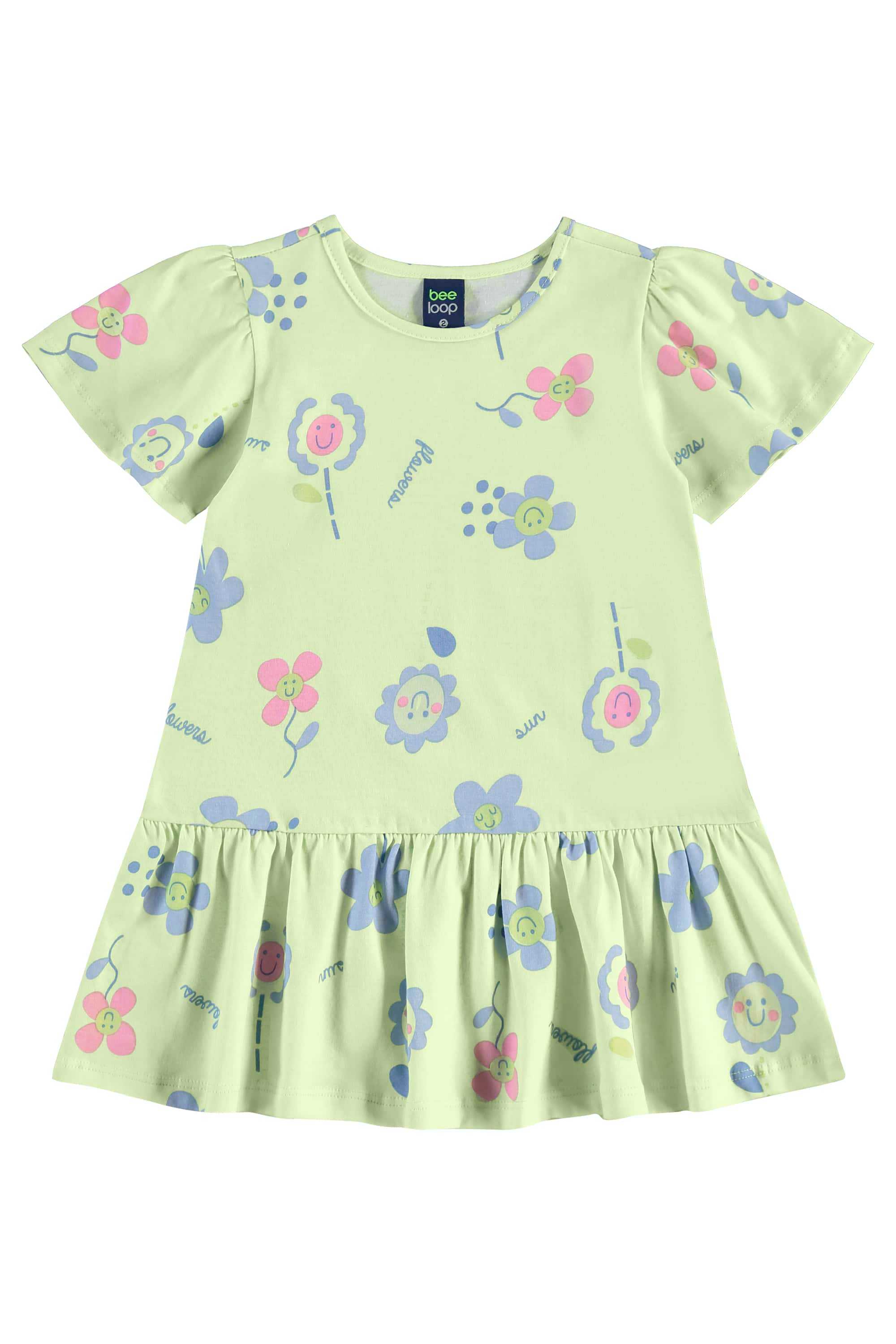 Vestido Estampado para Menina (Verde) Bee Loop