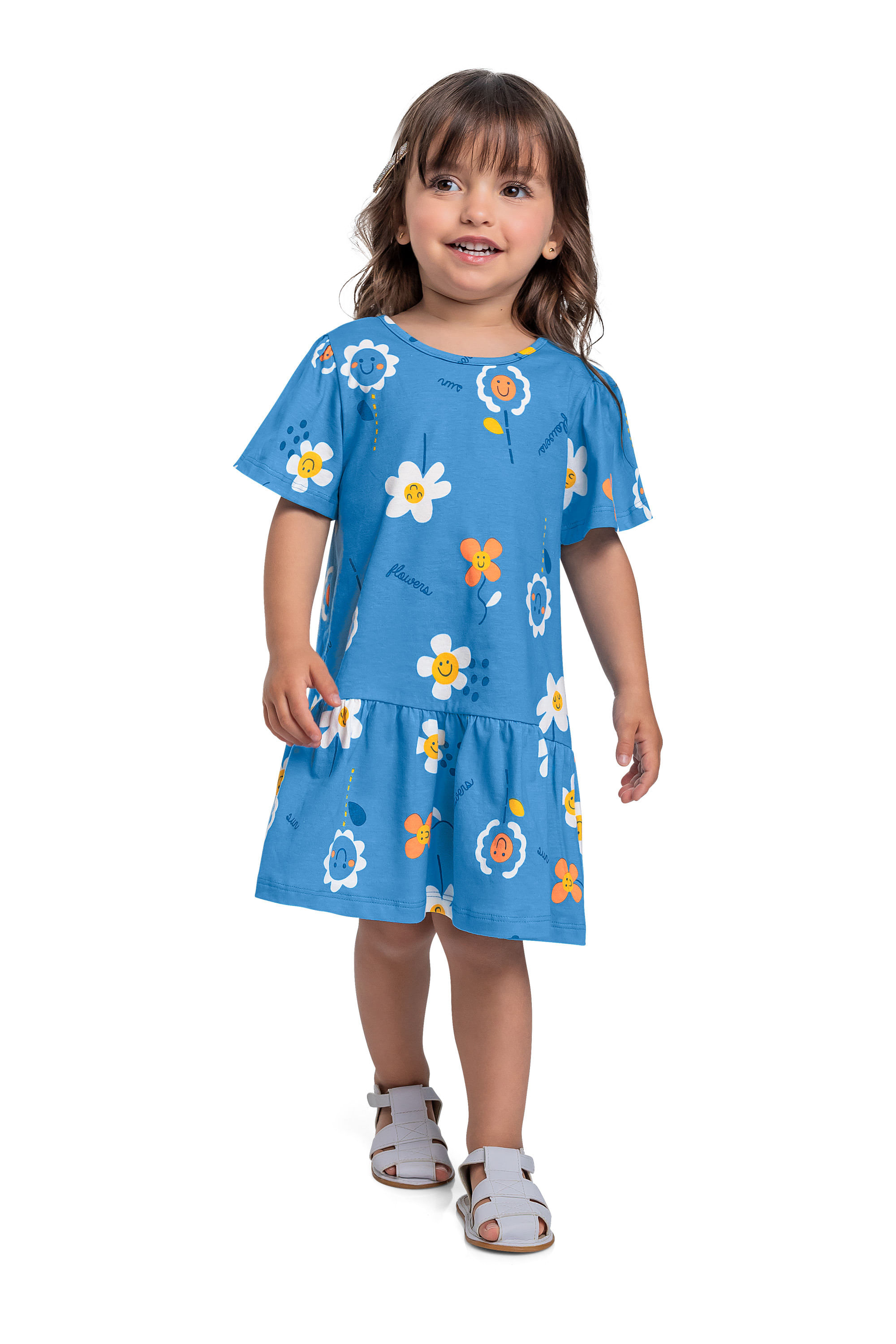 Vestido Estampado para Menina (Azul) Bee Loop