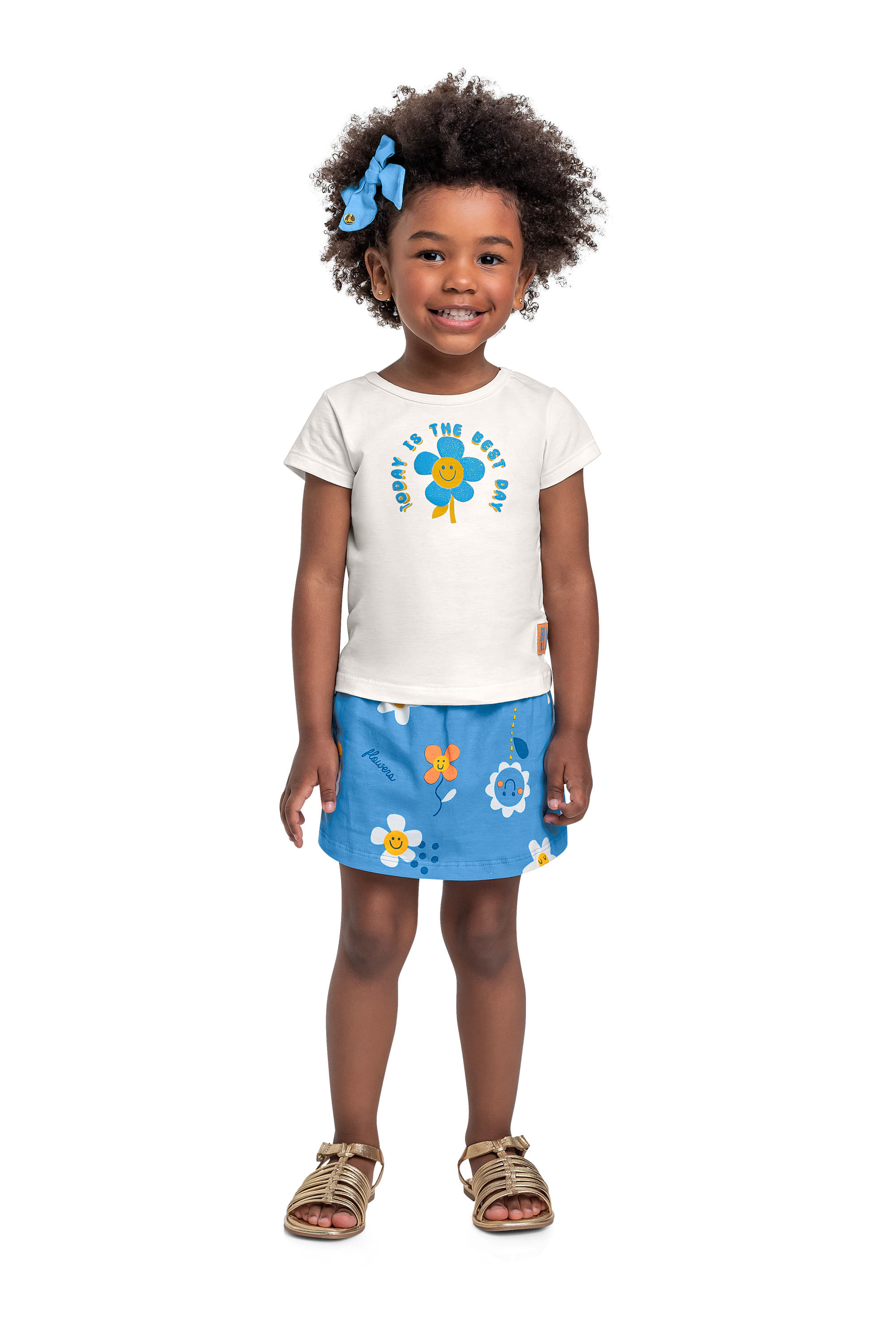 Conjunto com Blusa e Short-Saia para Menina (Off White) Bee Loop