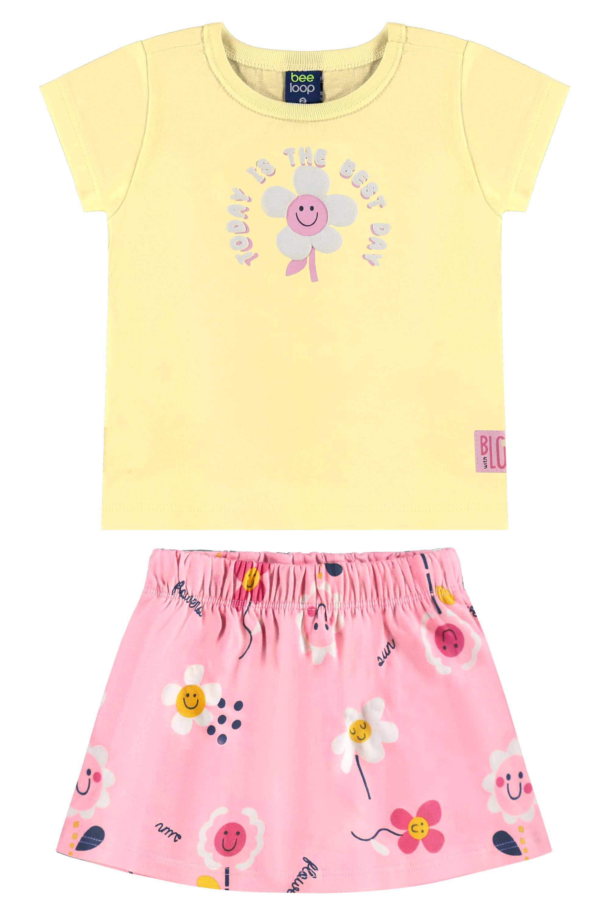 Conjunto com Blusa e Short-Saia para Menina (Amarelo) Bee Loop - Imagem 19