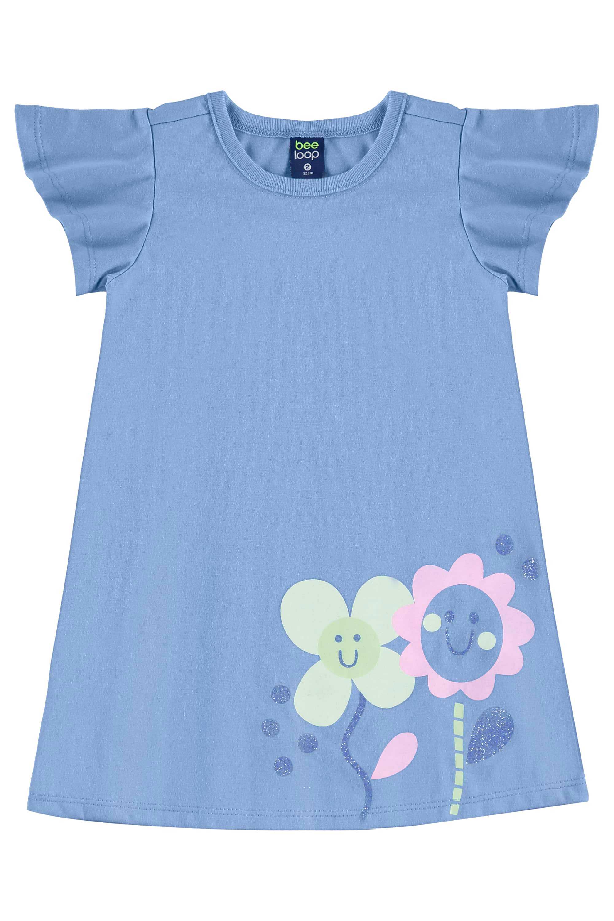 Vestido para Menina em Meia Malha (Azul) Bee Loop