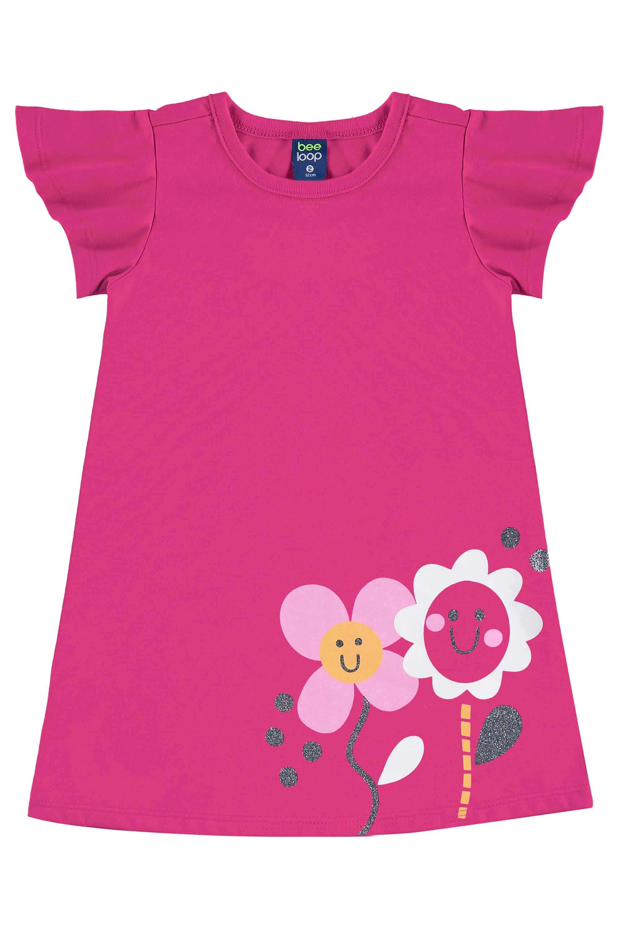 Vestido para Menina em Meia Malha (Rosa) Bee Loop