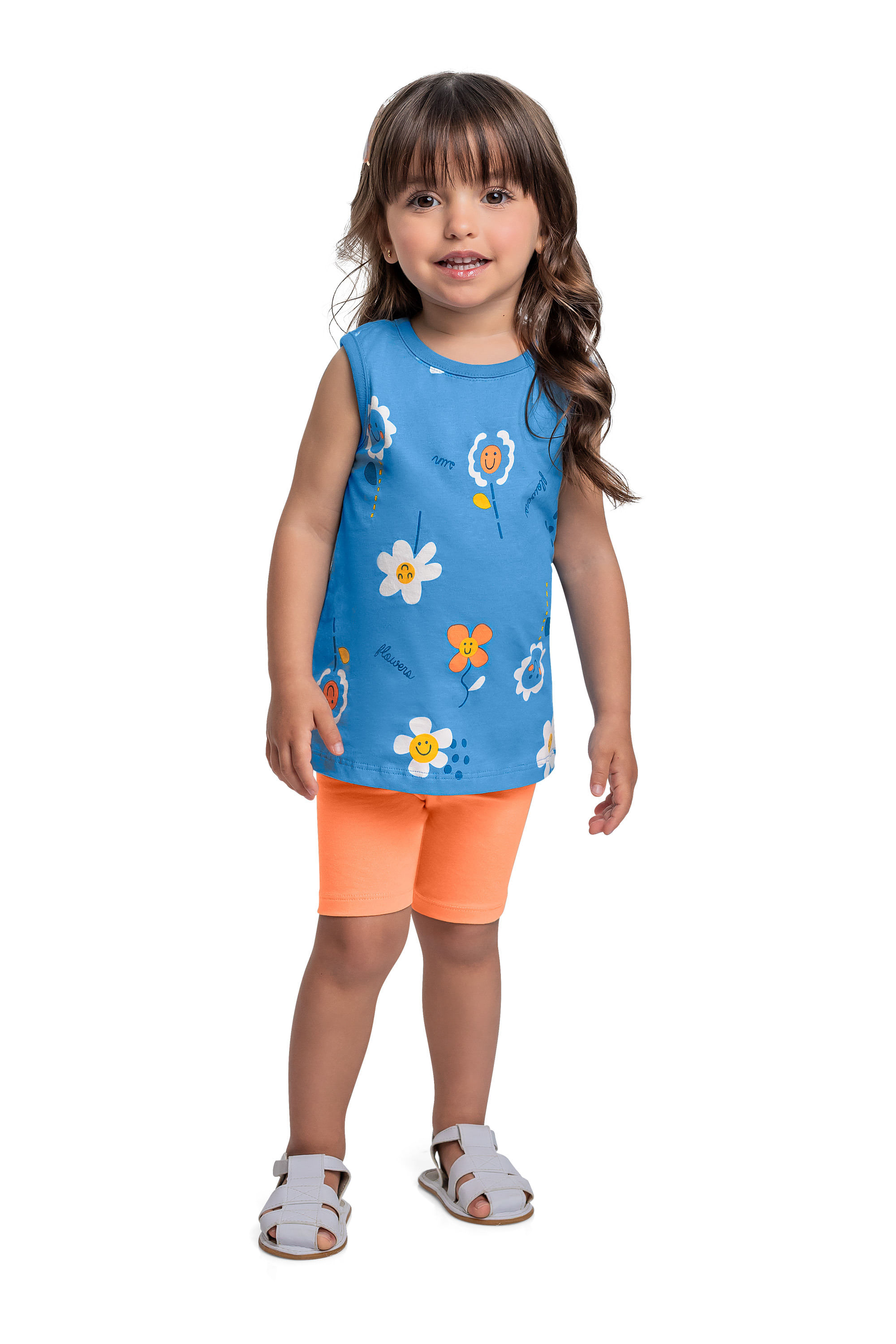 Conjunto com Regata e Bermuda Ciclista para Menina (Azul) Bee Loop