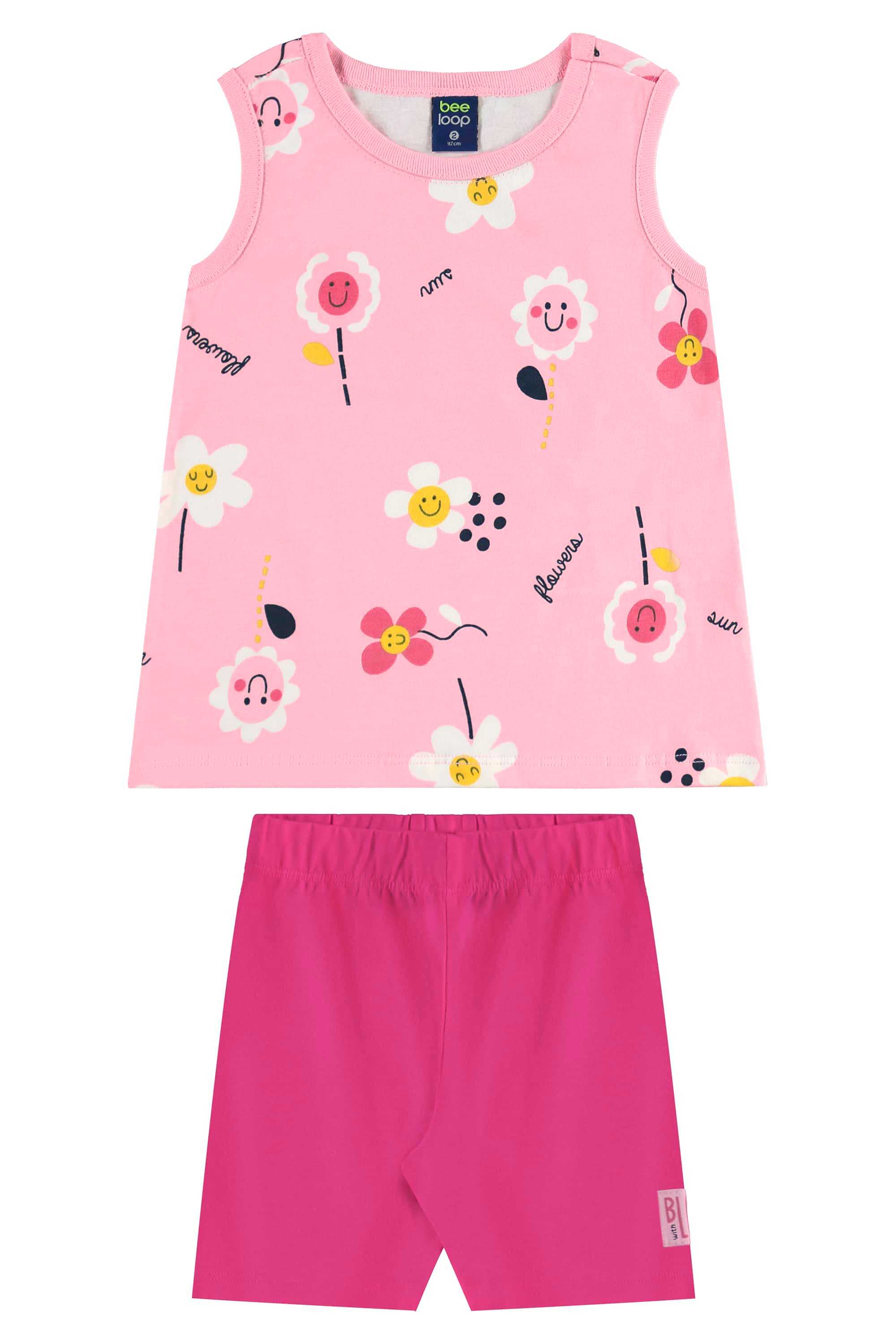 Conjunto com Regata e Bermuda Ciclista para Menina (Rosa) Bee Loop