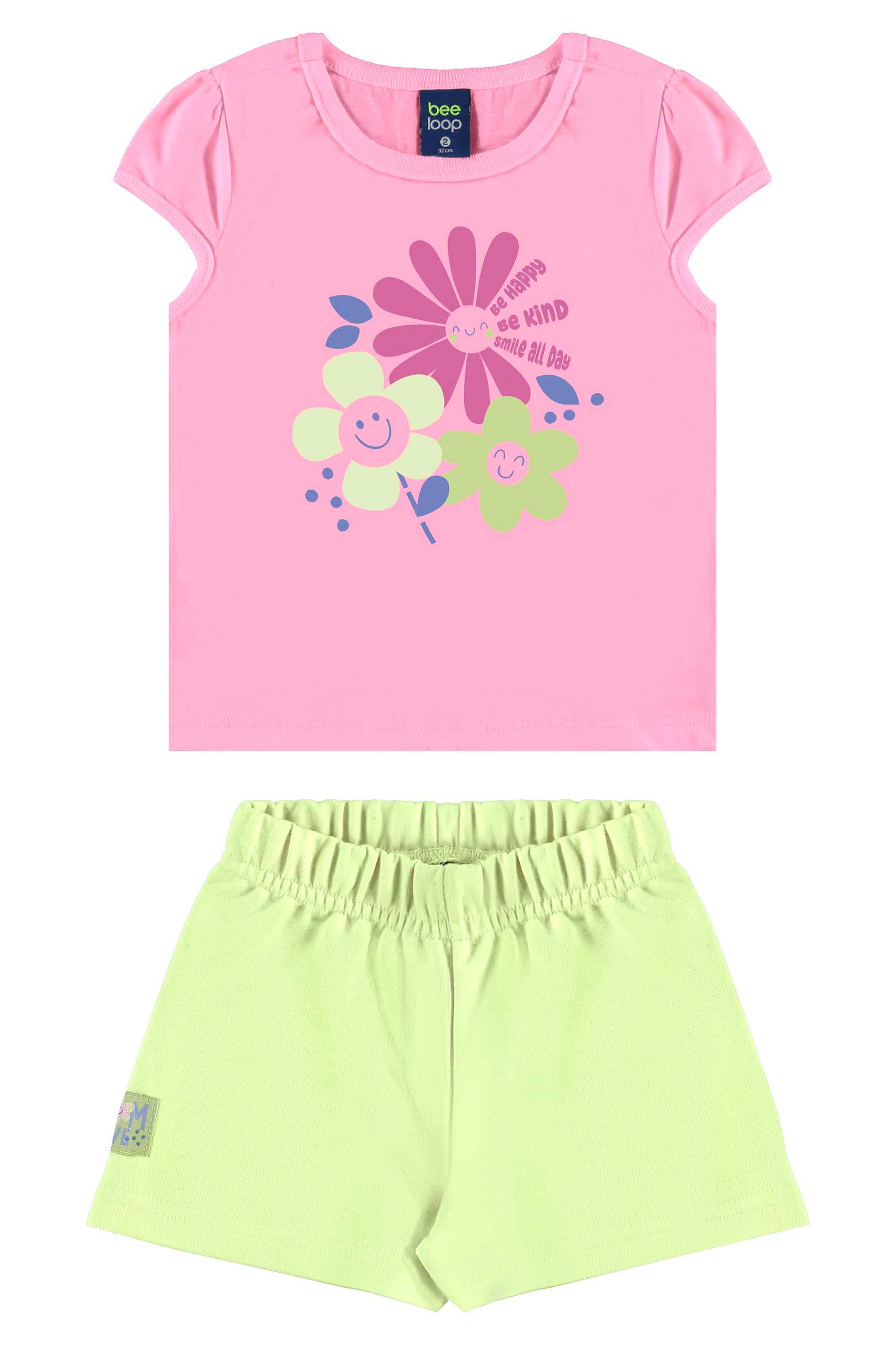 Conjunto com Blusa de Florezinhas e Short para Menina (Rosa) Bee Loop