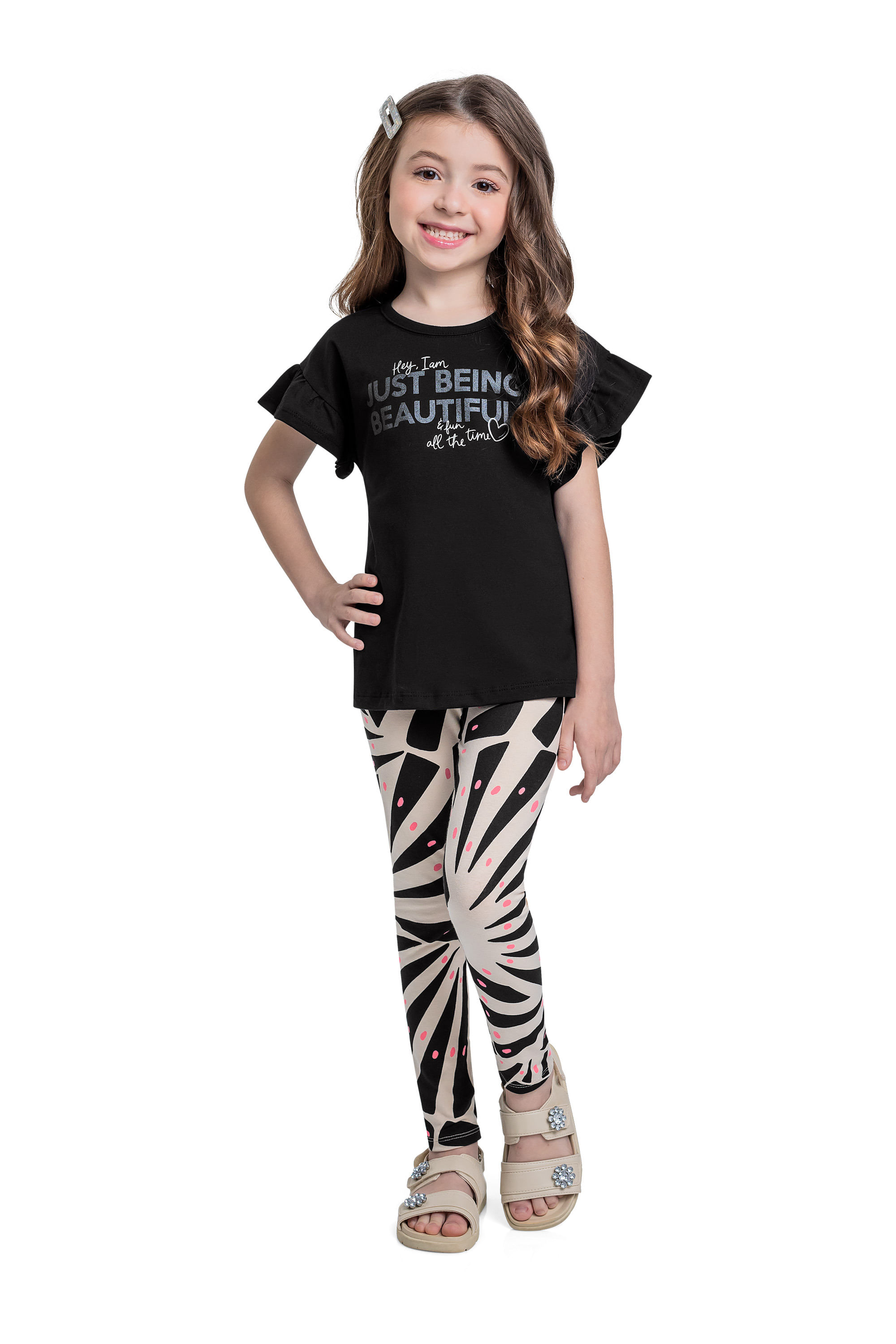 Conjunto com Blusa e Legging Estampada para Menina (Preto) Bee Loop - Imagem 36