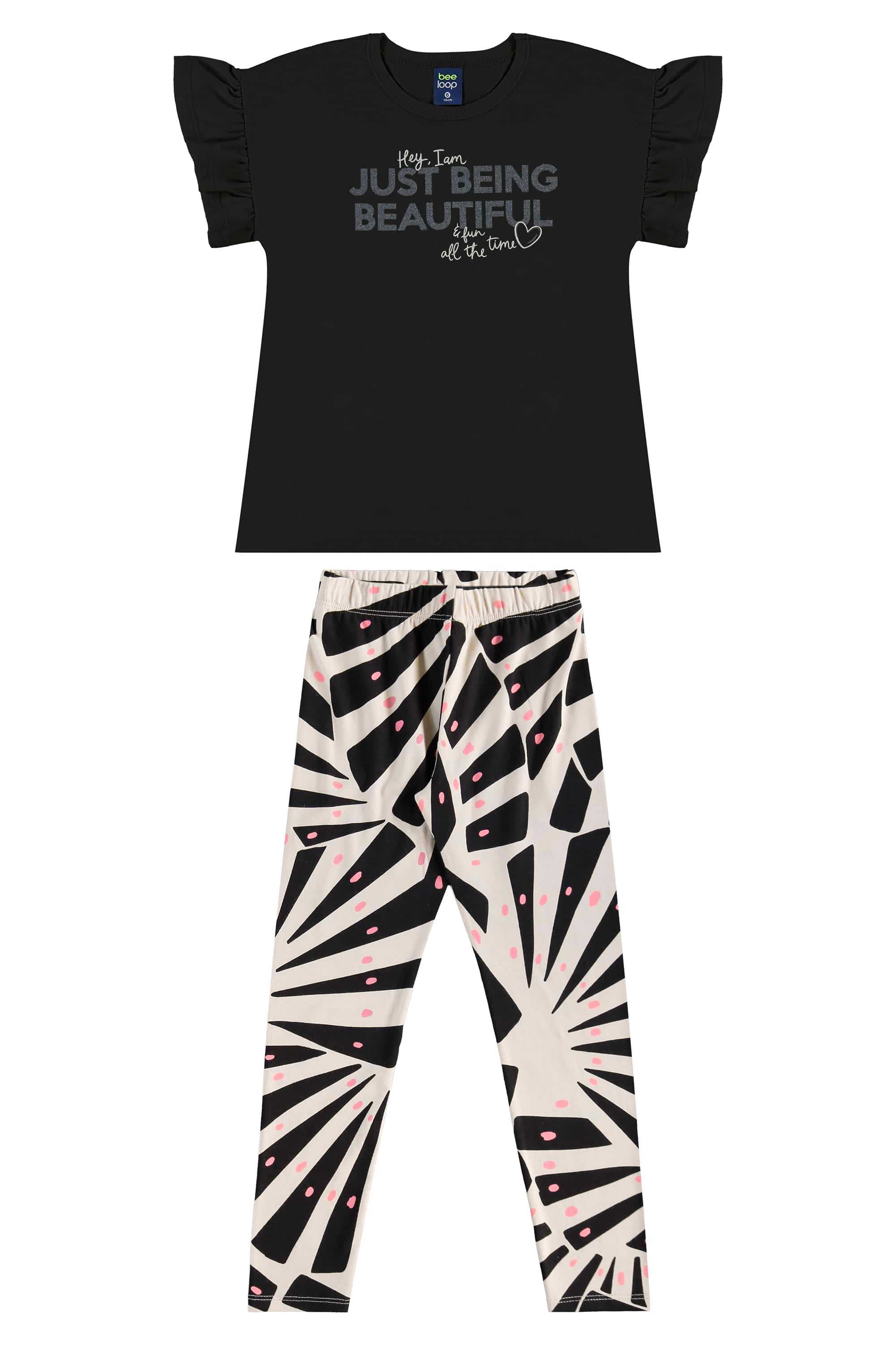 Conjunto com Blusa e Legging Estampada para Menina (Preto) Bee Loop - Imagem 30