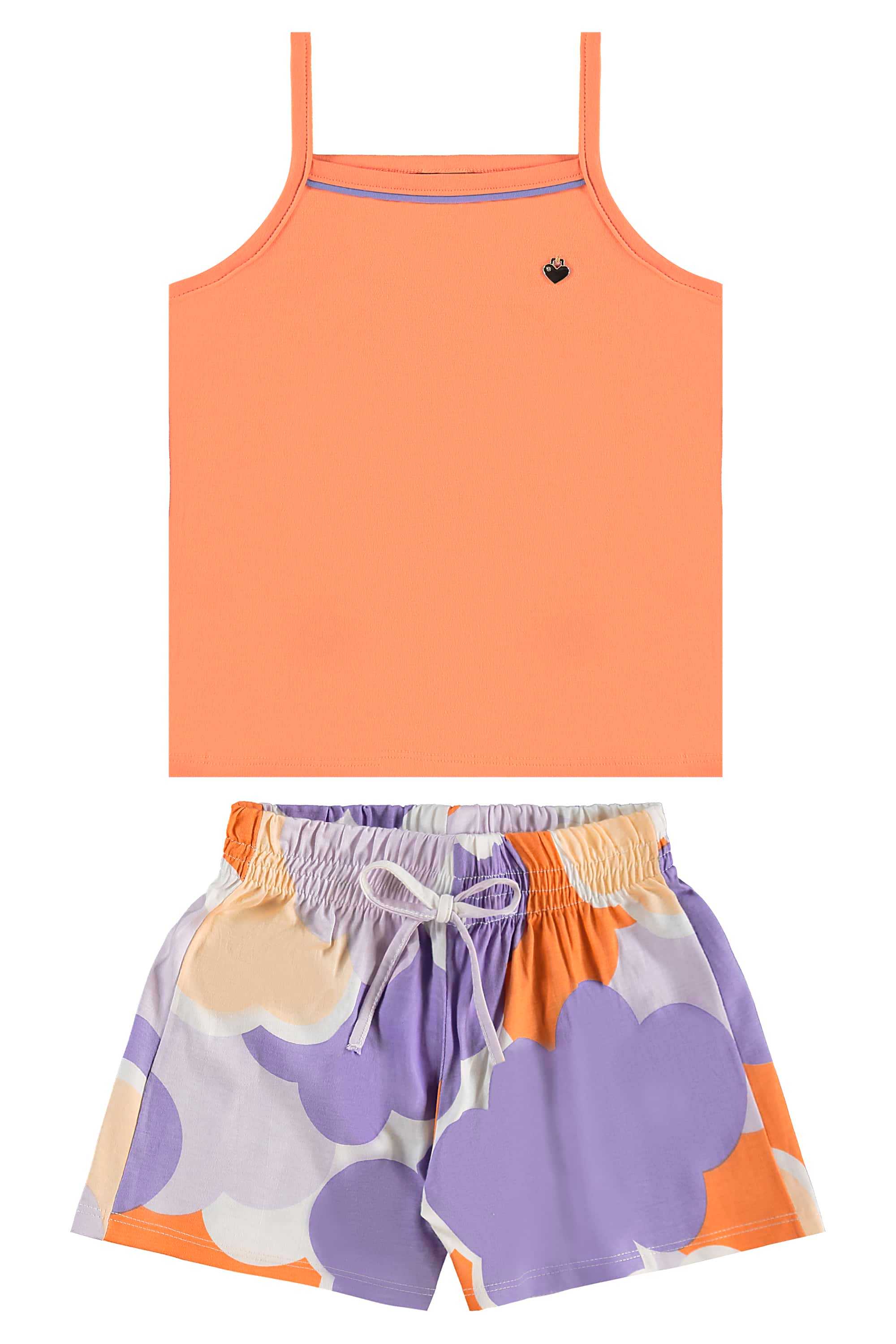 Conjunto com Regata e Short Estampado para Menina (Laranja) Bee Loop