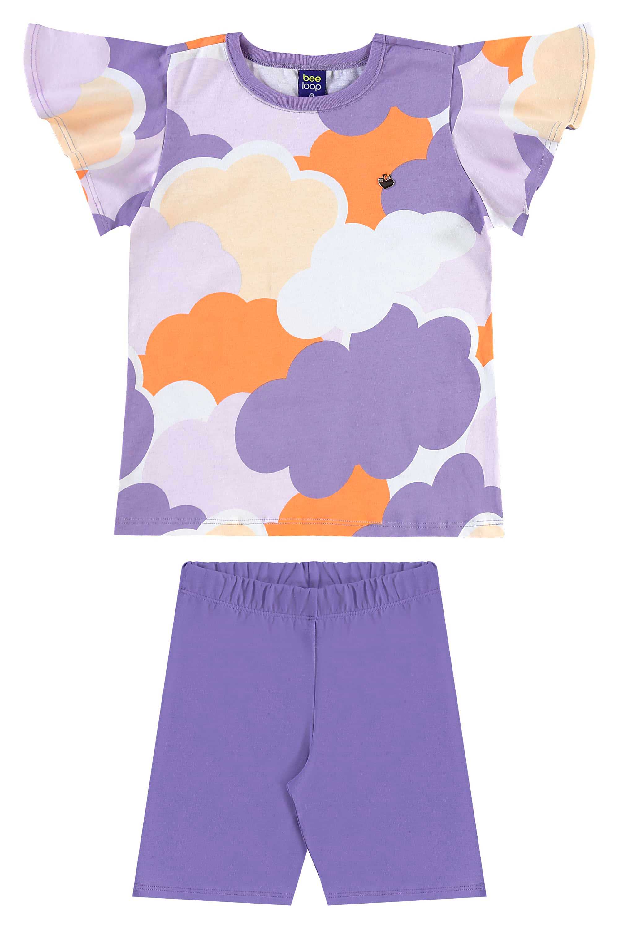 Conjunto com Blusa e Bermuda Ciclista para Menina (Roxo) Bee Loop
