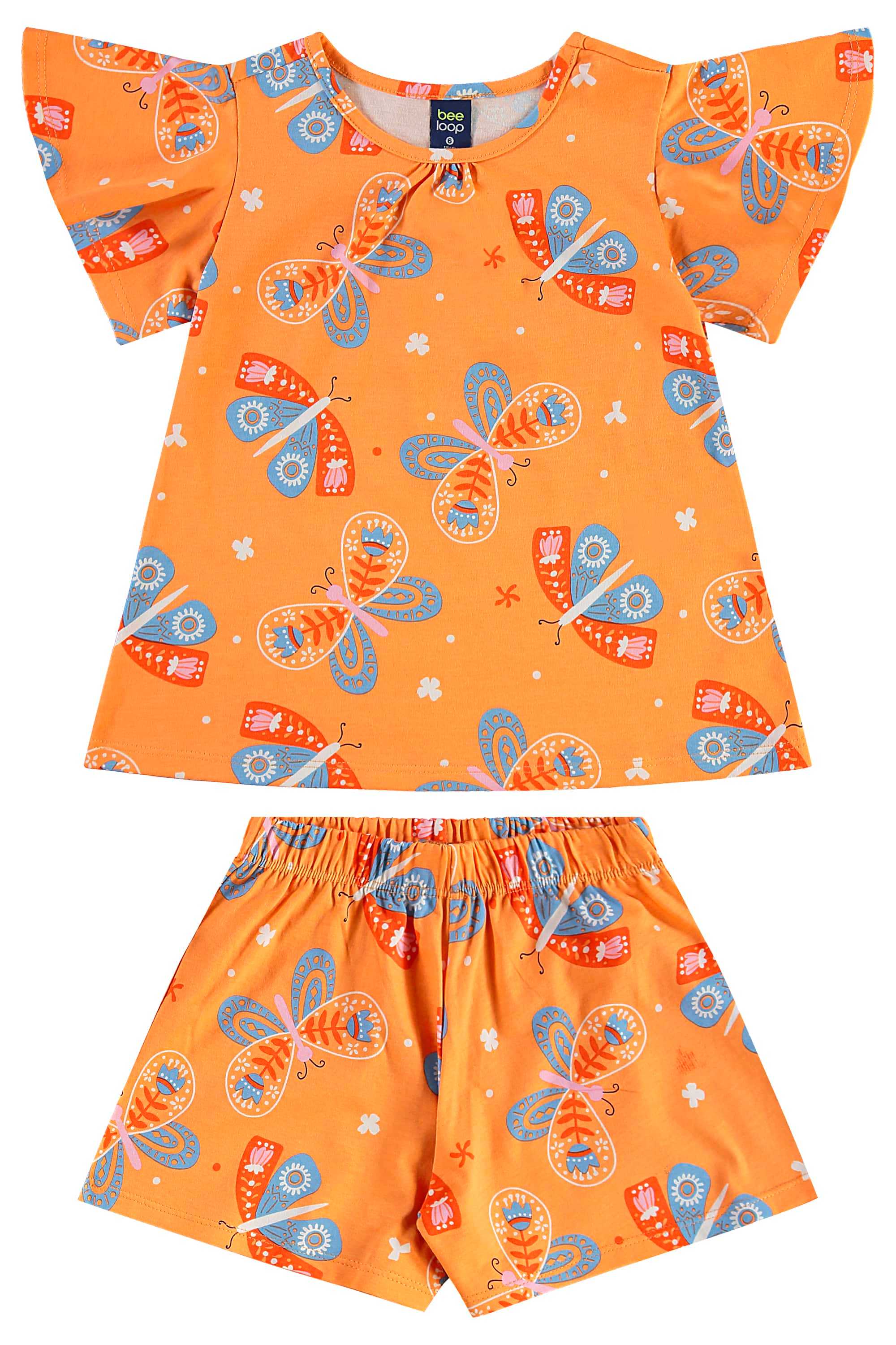 Conjunto de Borboletas com Bata e Short para Menina (Amarelo) Bee Loop