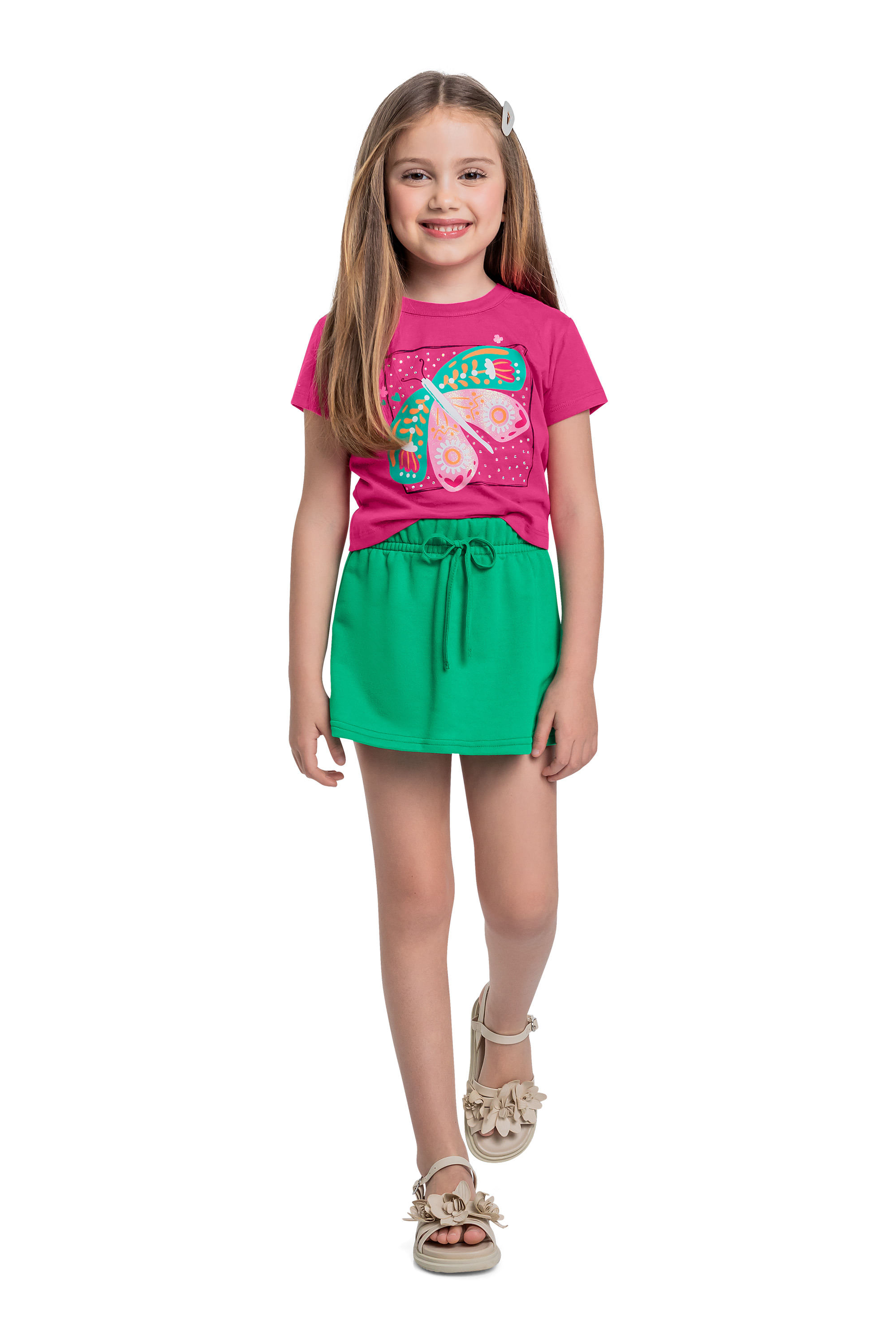 Conjunto com Cropped e Short-Saia para Menina (Rosa) Bee Loop