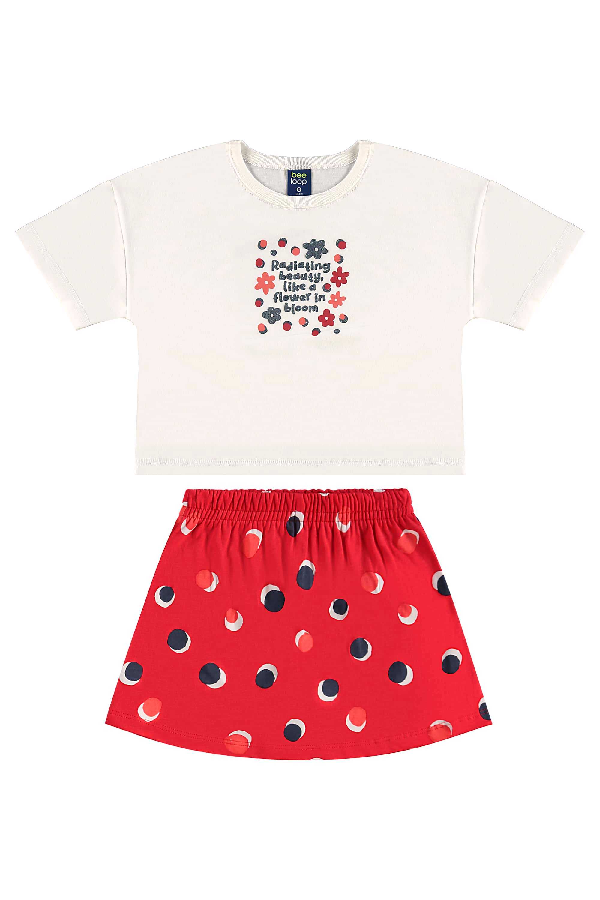 Conjunto com Cropped e Short-Saia de Bolinhas para Menina (Off White) Bee Loop
